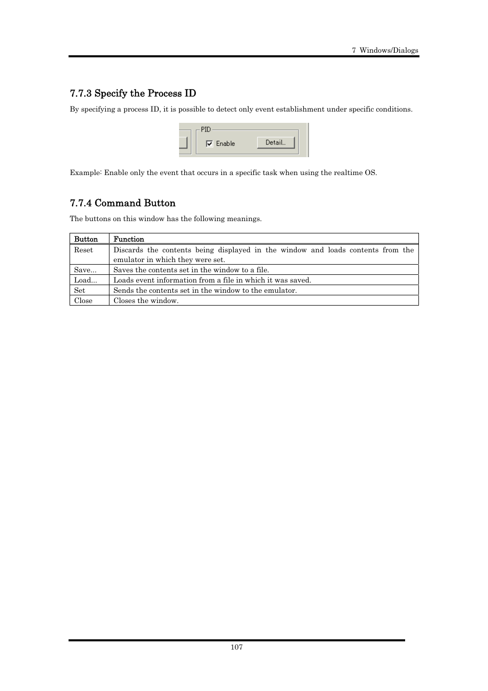 3 specify the process id, 4 command button | Renesas Emulator Debugger M16C PC4701 User Manual | Page 121 / 296