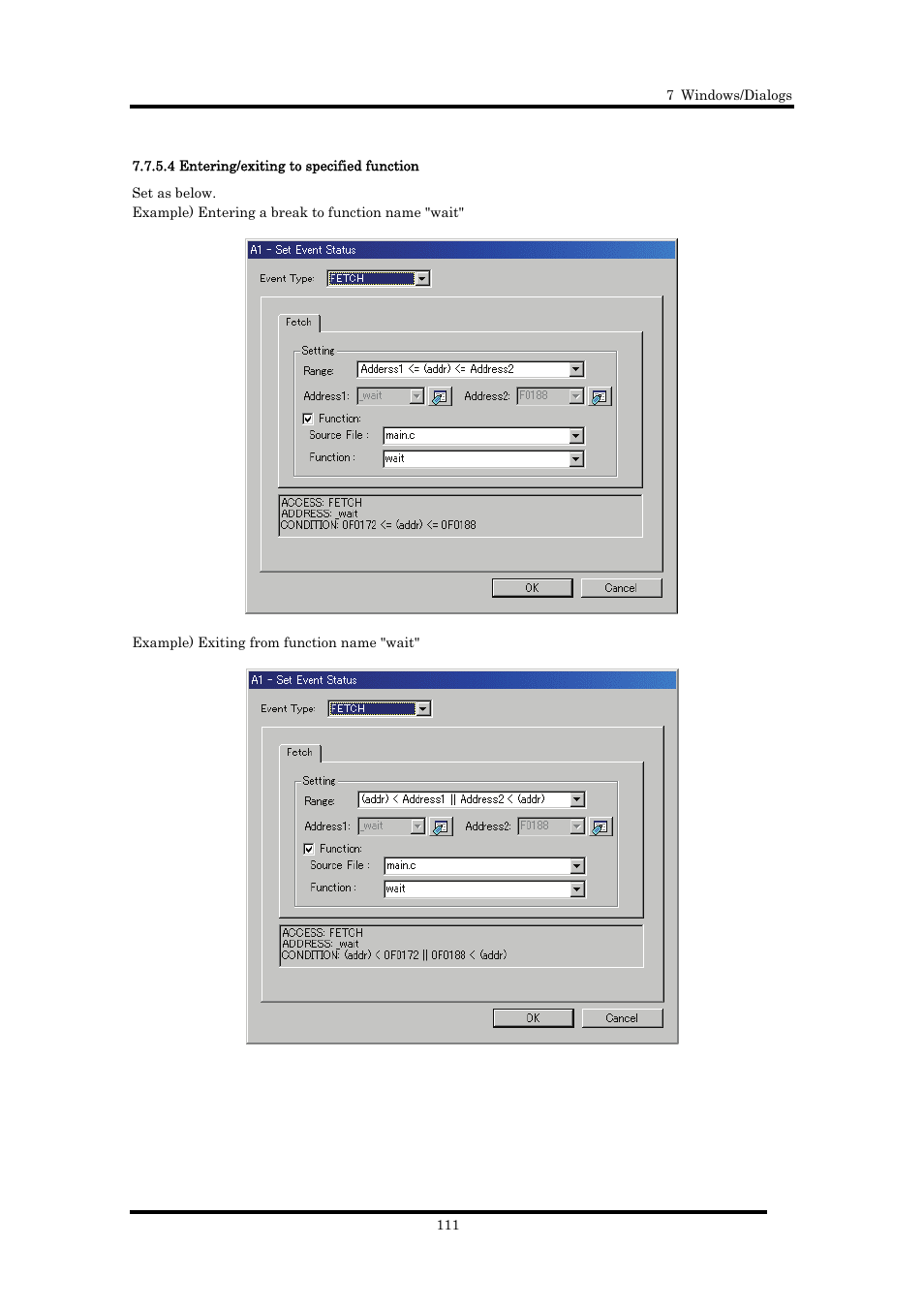 4 entering/exiting to specified function | Renesas Emulator Debugger M16C PC4701 User Manual | Page 125 / 296