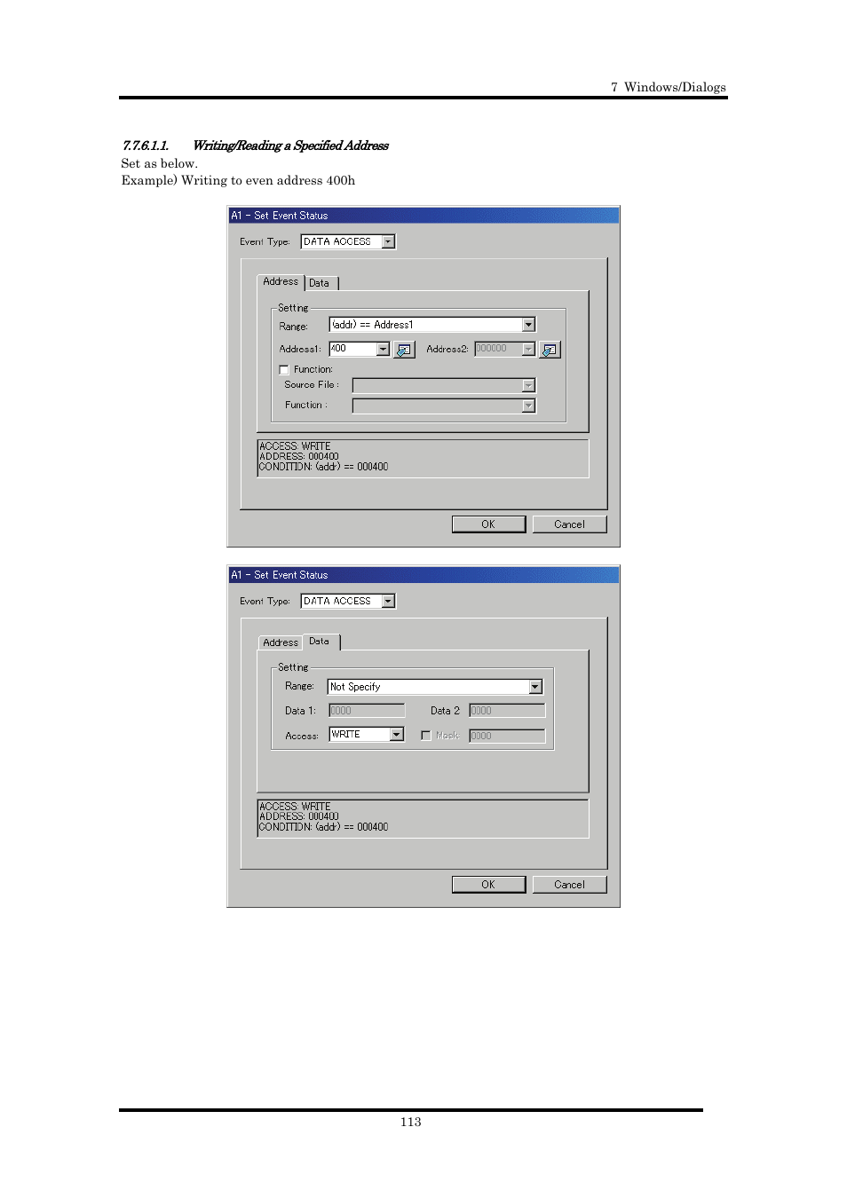 Writing/reading a specified address | Renesas Emulator Debugger M16C PC4701 User Manual | Page 127 / 296