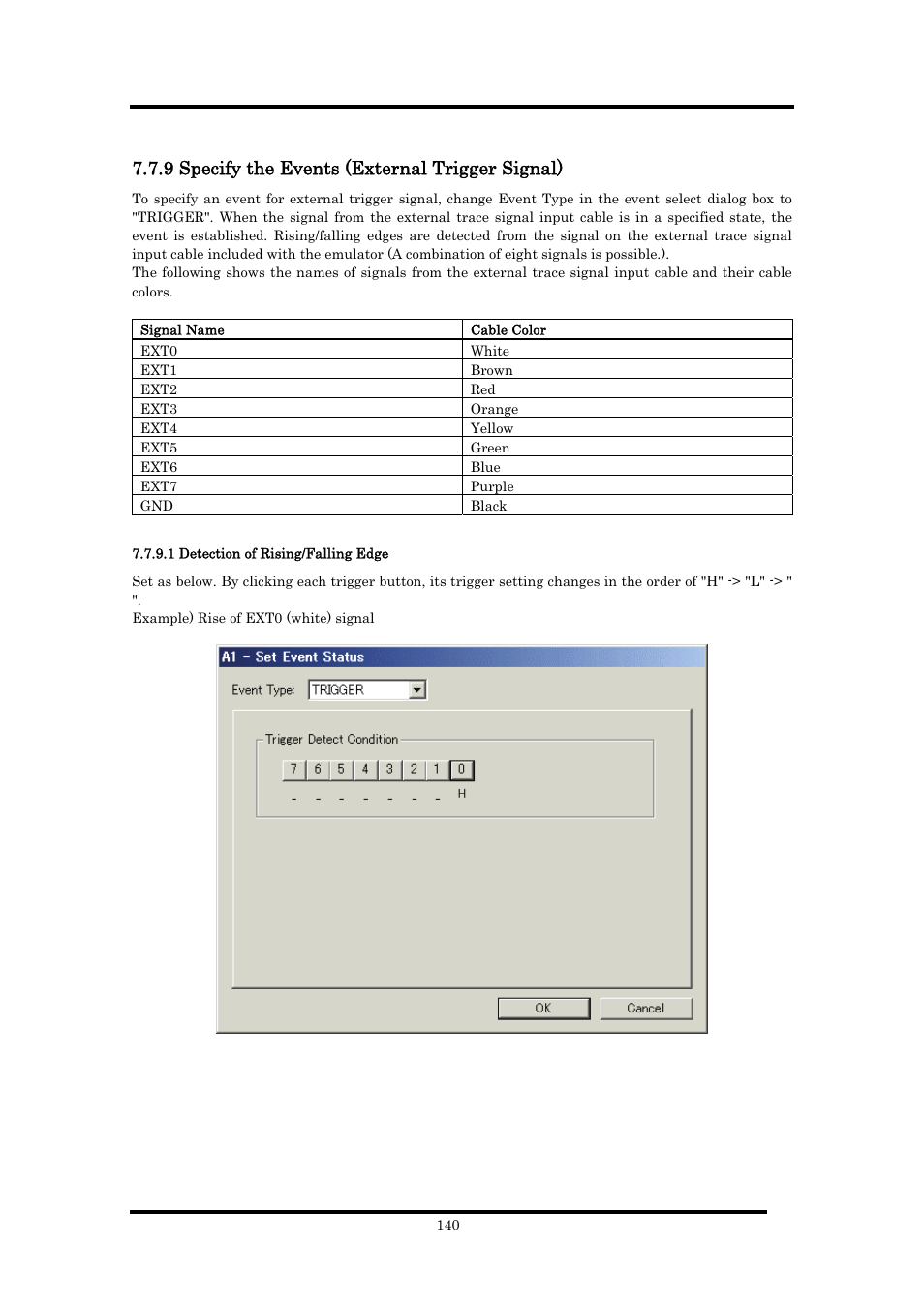 9 specify the events (external trigger signal), 1 detection of rising/falling edge | Renesas Emulator Debugger M16C PC4701 User Manual | Page 154 / 296