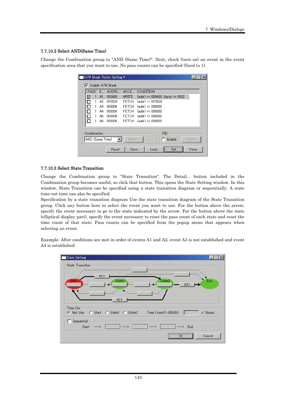 2 select and(same time), 3 select state transition | Renesas Emulator Debugger M16C PC4701 User Manual | Page 157 / 296