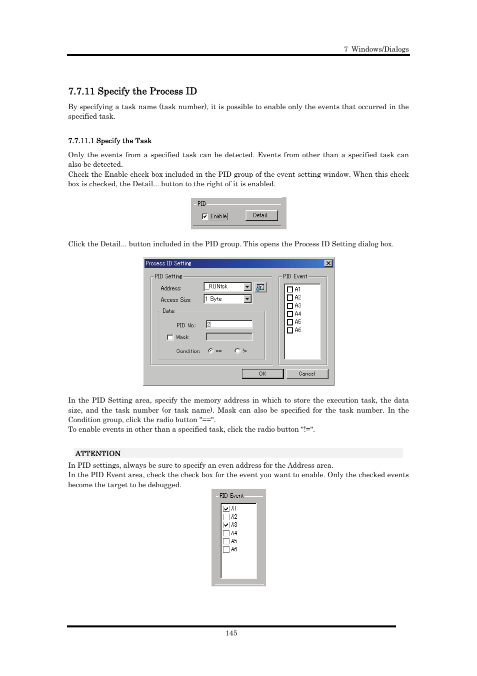11 specify the process id, 1 specify the task | Renesas Emulator Debugger M16C PC4701 User Manual | Page 159 / 296