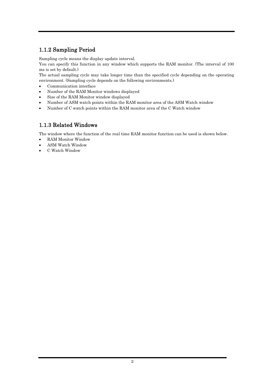 2 sampling period, 3 related windows | Renesas Emulator Debugger M16C PC4701 User Manual | Page 16 / 296