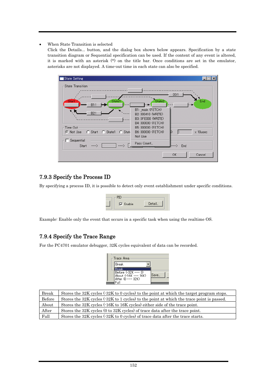 3 specify the process id, 4 specify the trace range | Renesas Emulator Debugger M16C PC4701 User Manual | Page 166 / 296