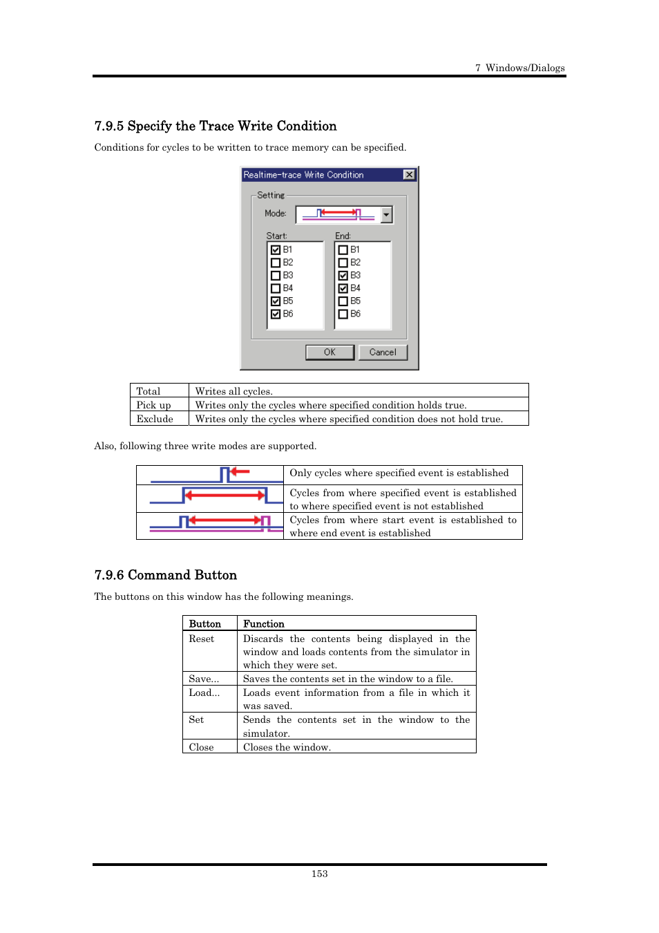 5 specify the trace write condition, 6 command button | Renesas Emulator Debugger M16C PC4701 User Manual | Page 167 / 296