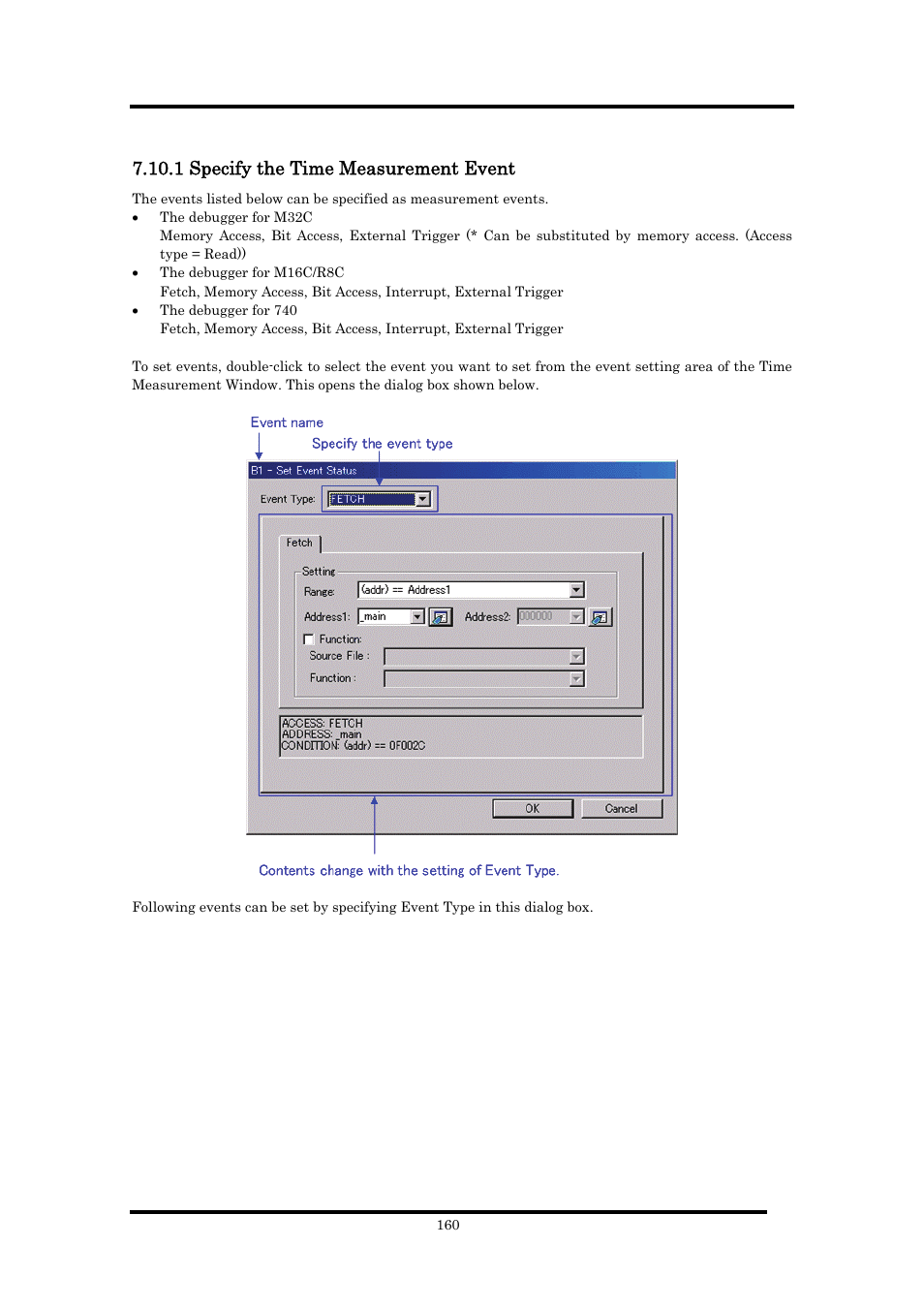 1 specify the time measurement event | Renesas Emulator Debugger M16C PC4701 User Manual | Page 174 / 296