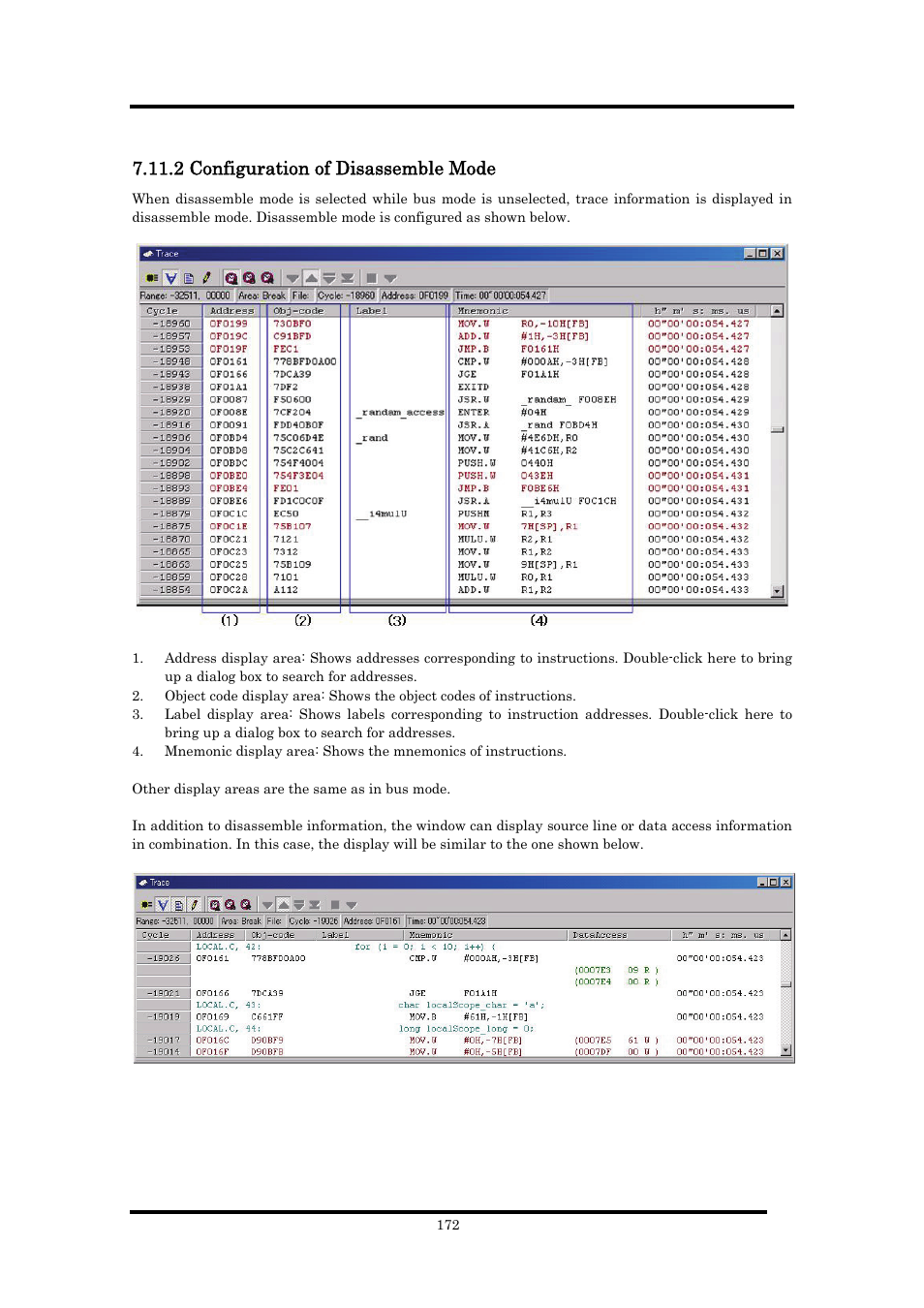 2 configuration of disassemble mode | Renesas Emulator Debugger M16C PC4701 User Manual | Page 186 / 296