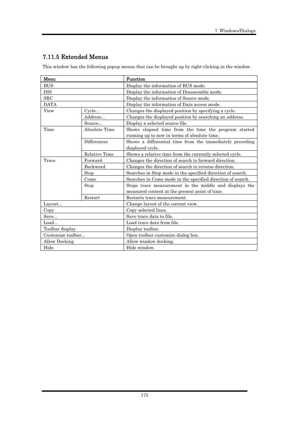 5 extended menus | Renesas Emulator Debugger M16C PC4701 User Manual | Page 189 / 296