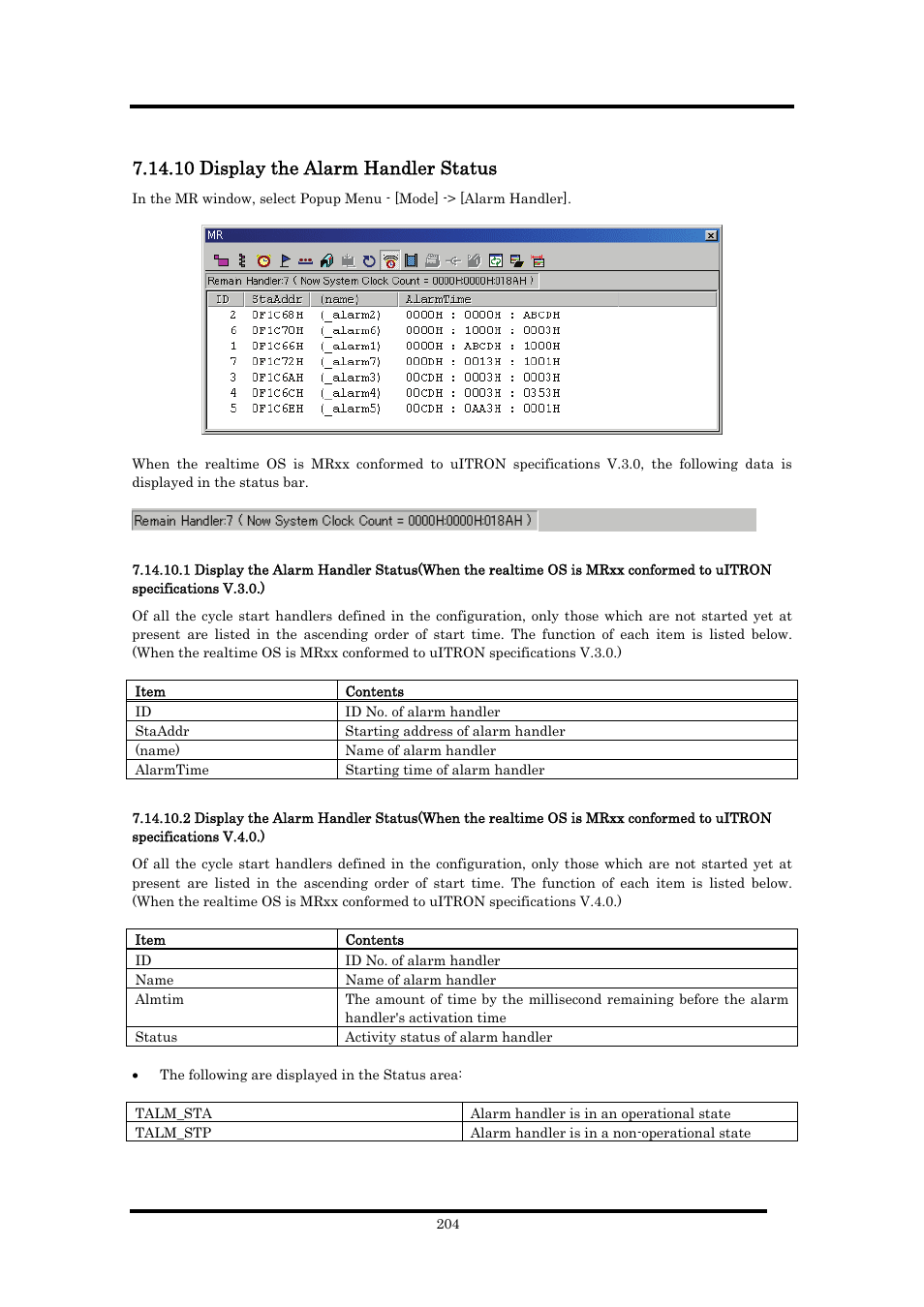 10 display the alarm handler status | Renesas Emulator Debugger M16C PC4701 User Manual | Page 218 / 296