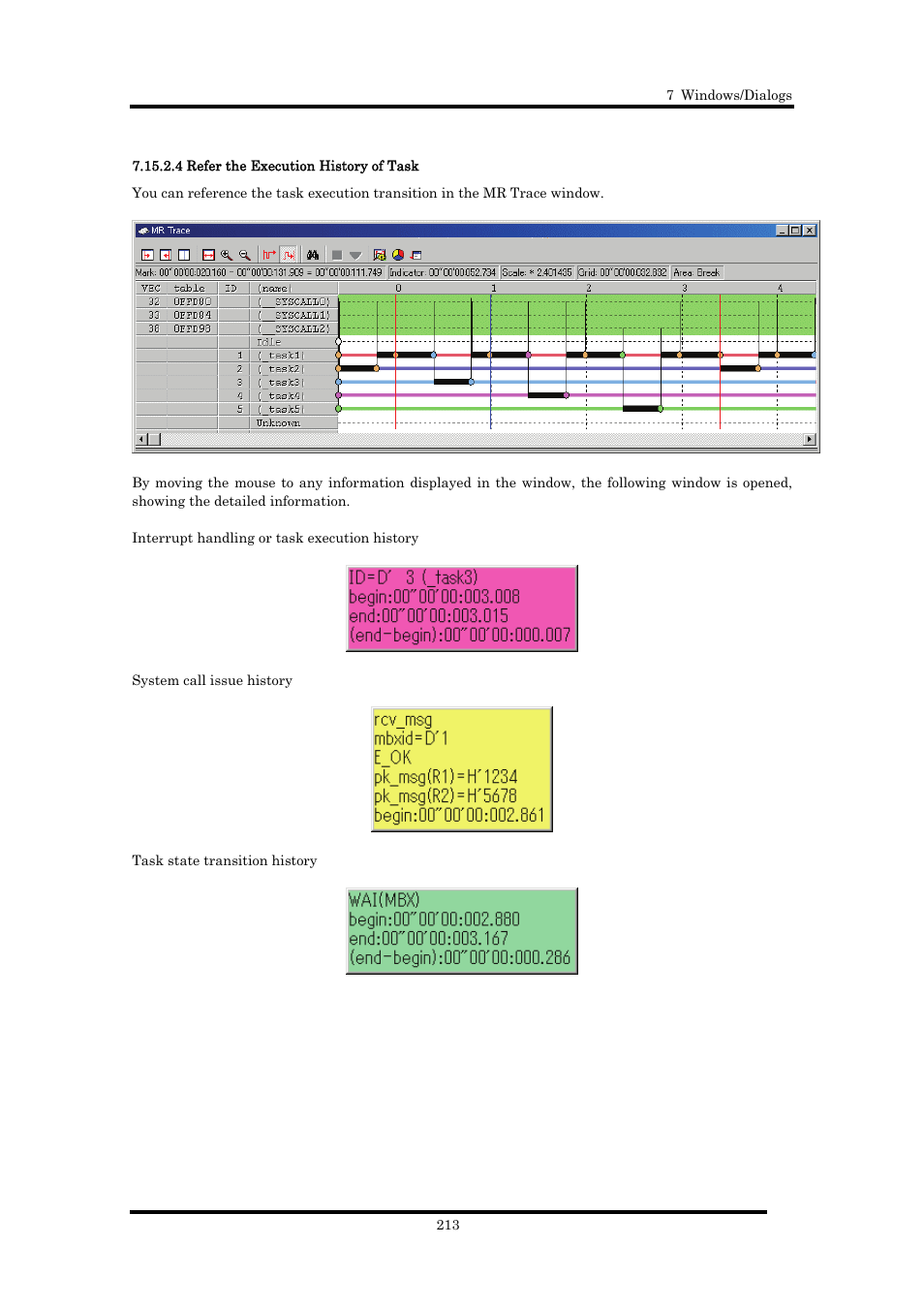 4 refer the execution history of task | Renesas Emulator Debugger M16C PC4701 User Manual | Page 227 / 296