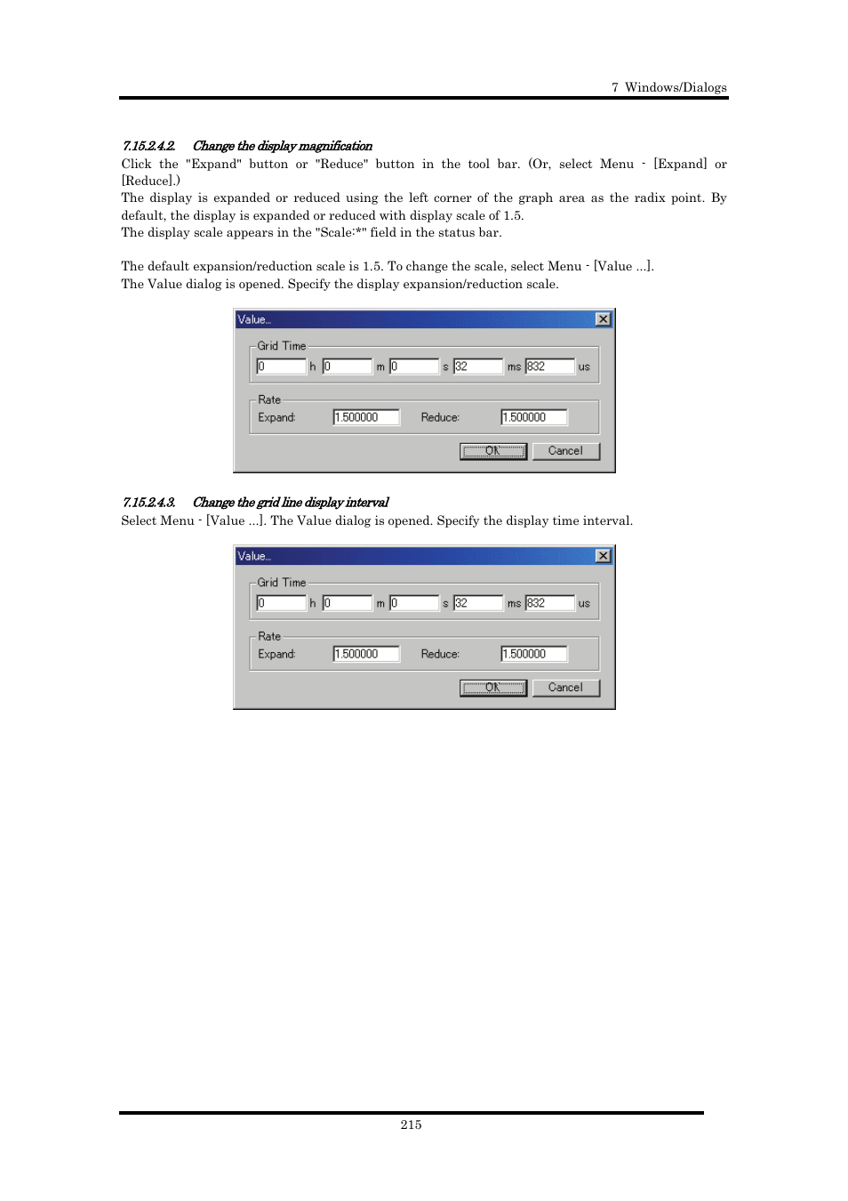 Change the display magnification, Change the grid line display interval | Renesas Emulator Debugger M16C PC4701 User Manual | Page 229 / 296