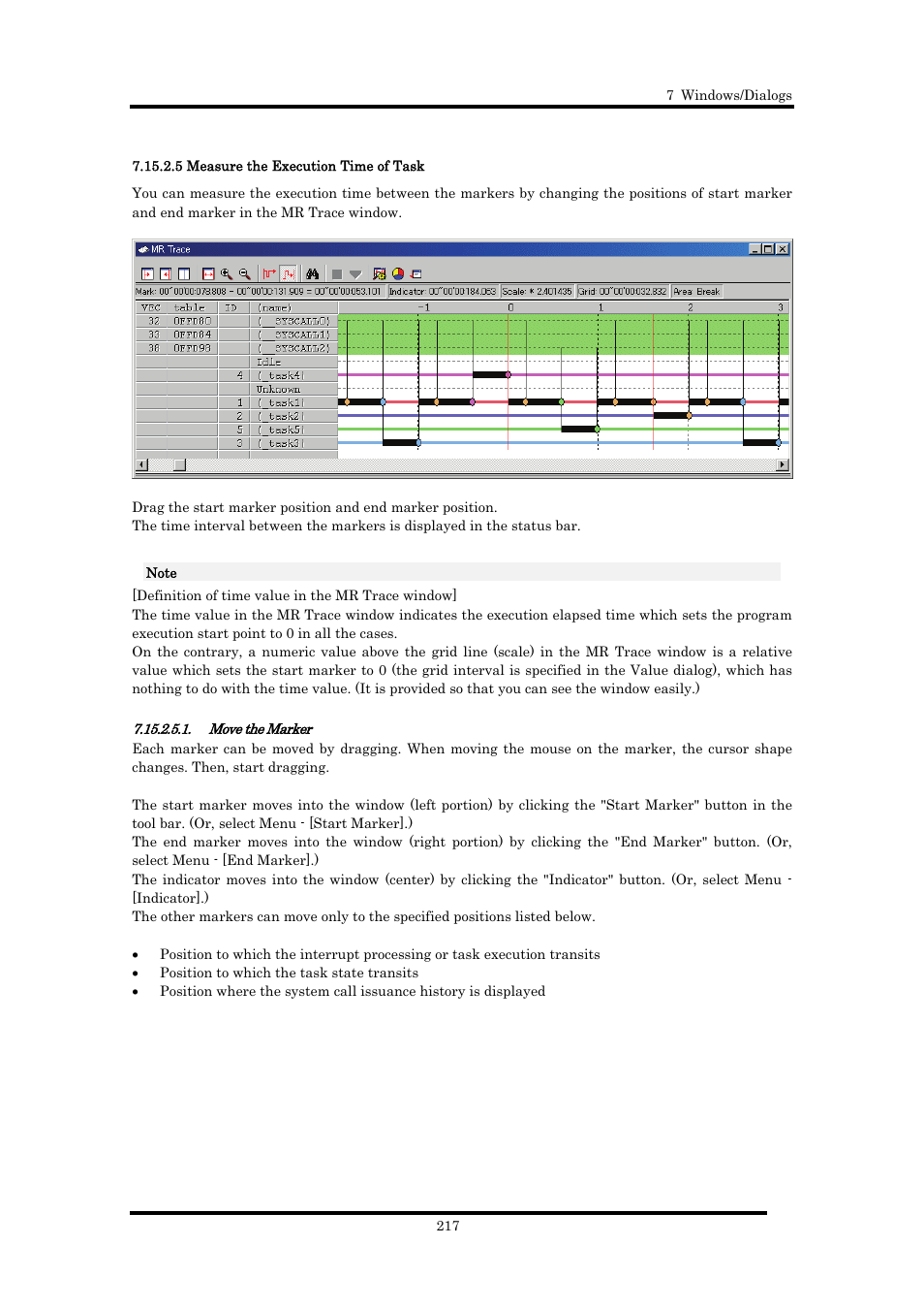 5 measure the execution time of task, Move the marker | Renesas Emulator Debugger M16C PC4701 User Manual | Page 231 / 296