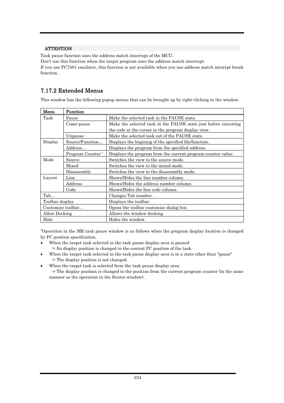 2 extended menus | Renesas Emulator Debugger M16C PC4701 User Manual | Page 238 / 296