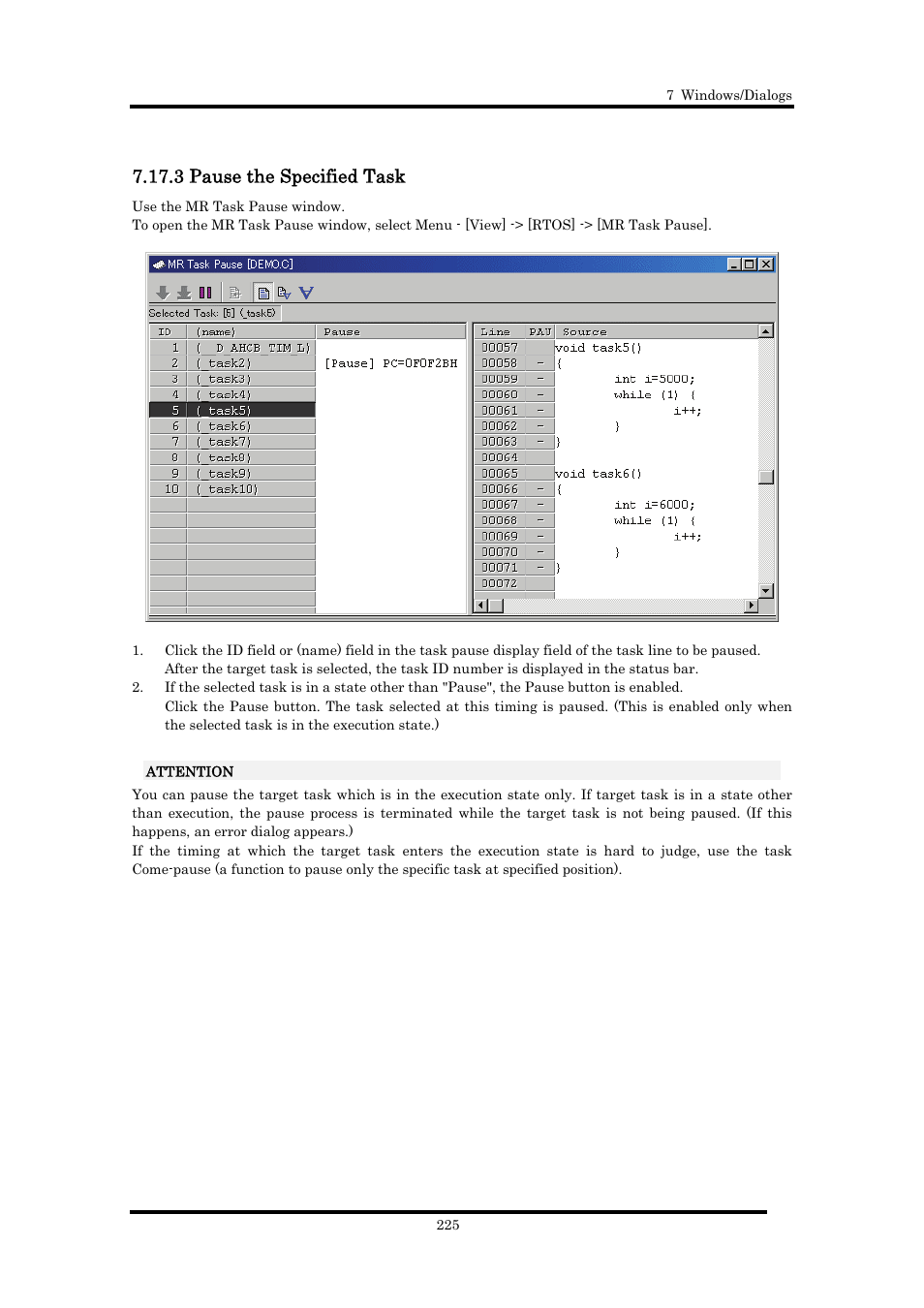 3 pause the specified task | Renesas Emulator Debugger M16C PC4701 User Manual | Page 239 / 296