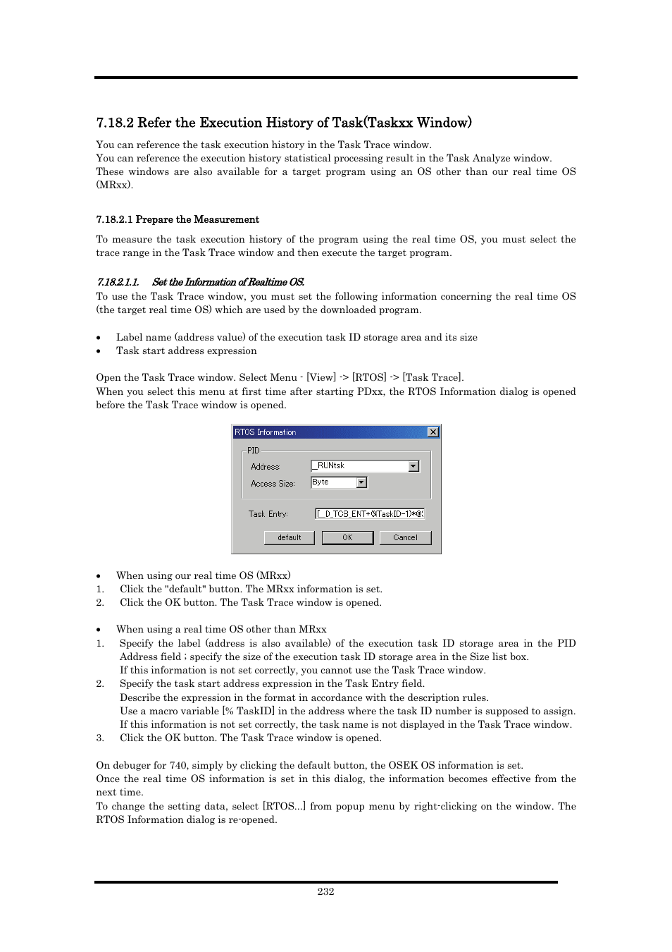 1 prepare the measurement, Set the information of realtime os | Renesas Emulator Debugger M16C PC4701 User Manual | Page 246 / 296