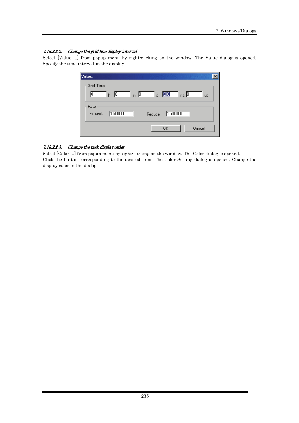 Change the grid line display interval, Change the task display order | Renesas Emulator Debugger M16C PC4701 User Manual | Page 249 / 296