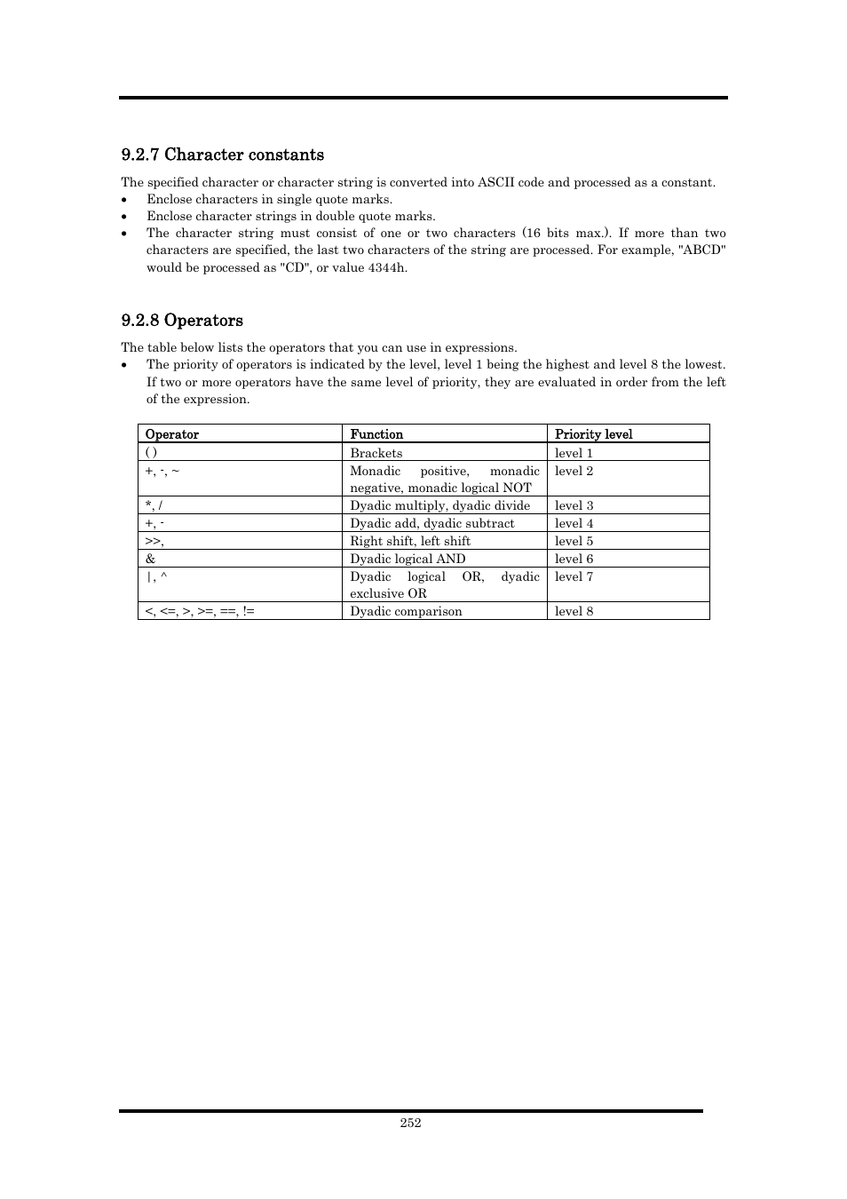 7 character constants, 8 operators | Renesas Emulator Debugger M16C PC4701 User Manual | Page 266 / 296