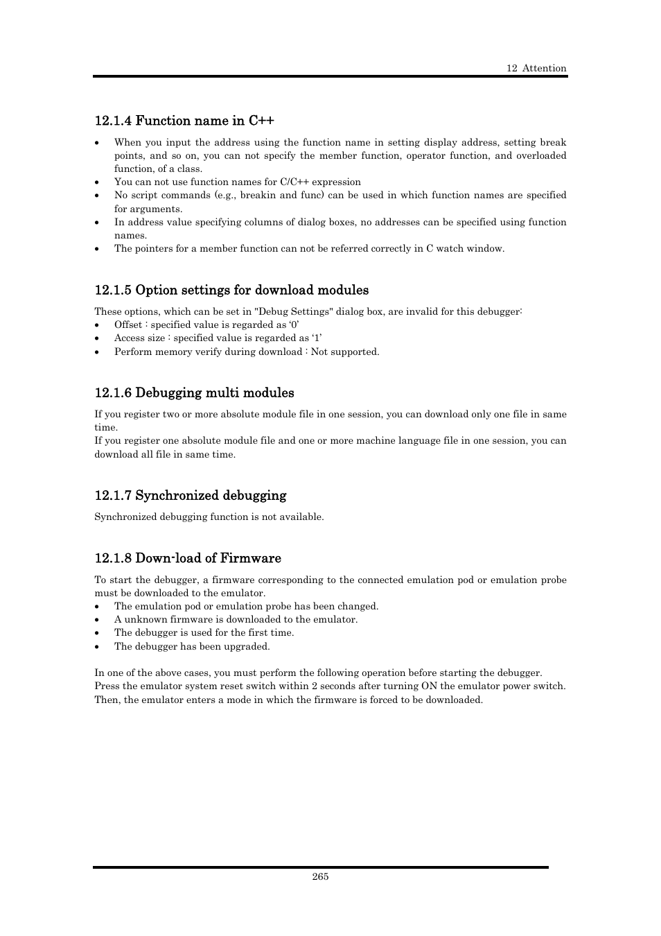 4 function name in c, 5 option settings for download modules, 6 debugging multi modules | 7 synchronized debugging, 8 down-load of firmware | Renesas Emulator Debugger M16C PC4701 User Manual | Page 279 / 296