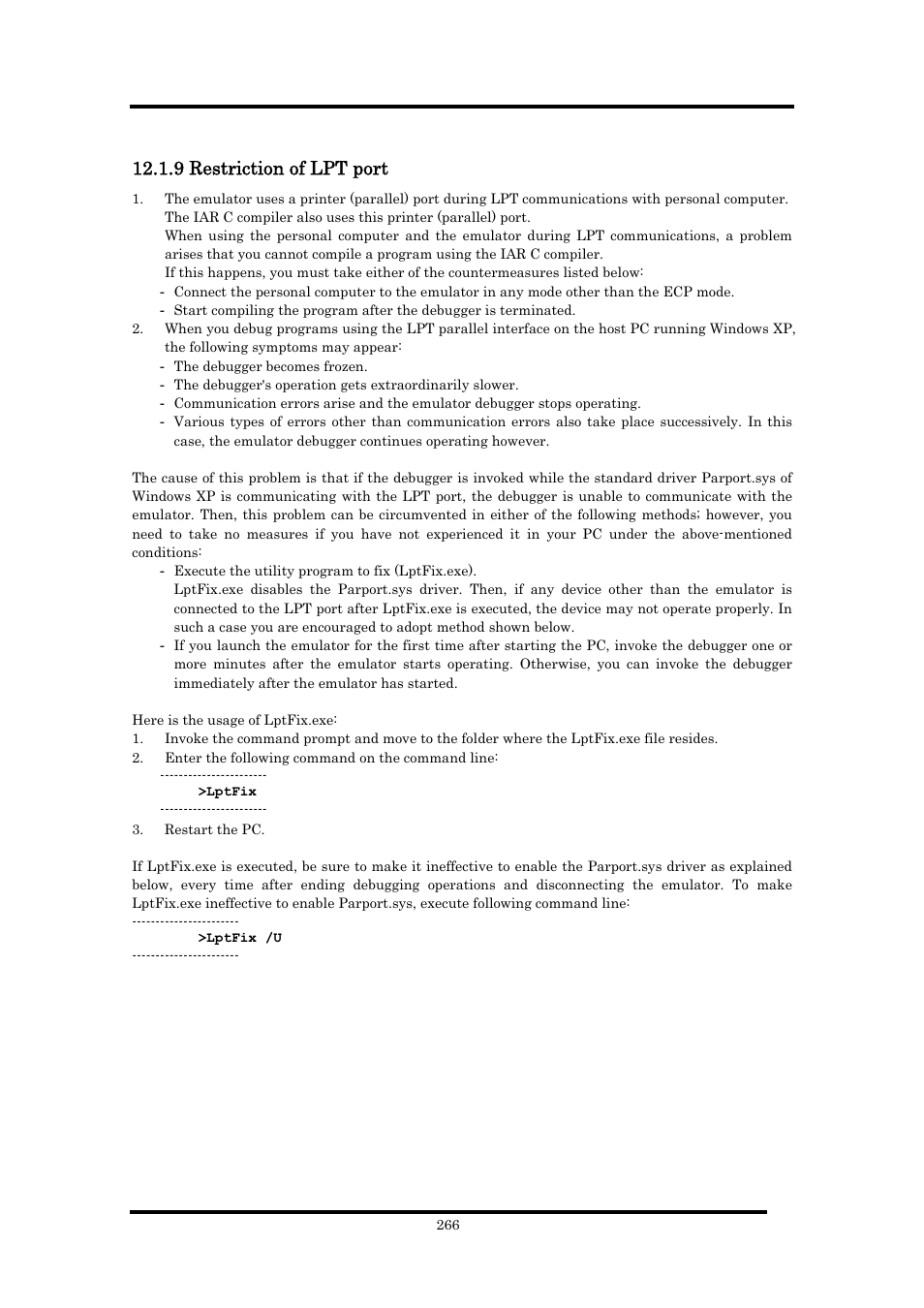 9 restriction of lpt port | Renesas Emulator Debugger M16C PC4701 User Manual | Page 280 / 296