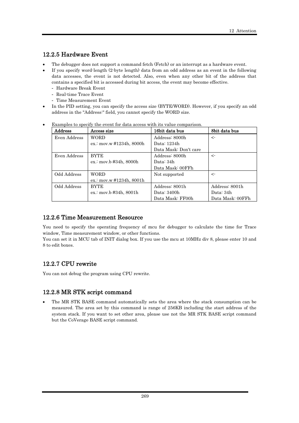 5 hardware event, 6 time measurement resource, 7 cpu rewrite | 8 mr stk script command | Renesas Emulator Debugger M16C PC4701 User Manual | Page 283 / 296
