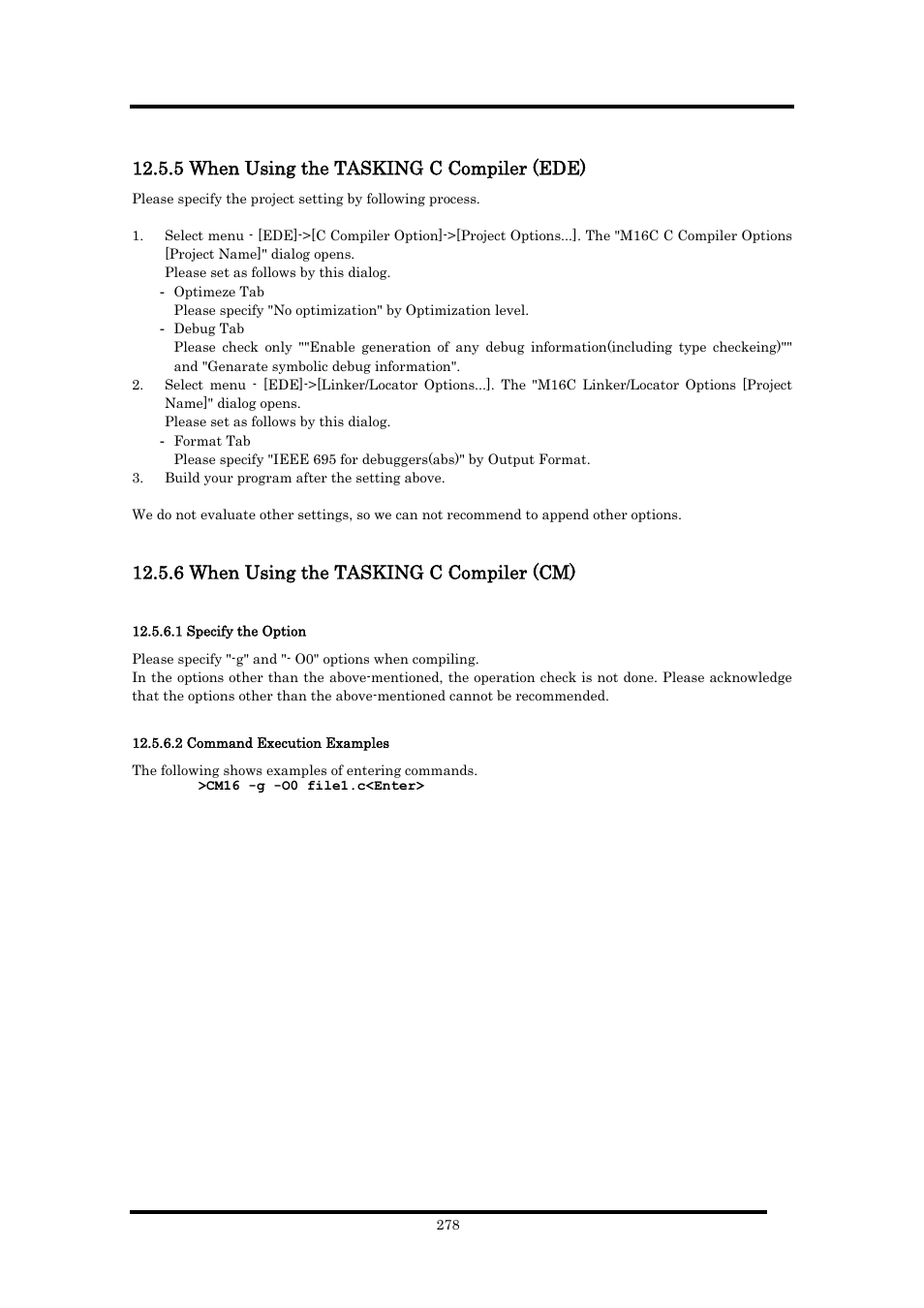 5 when using the tasking c compiler (ede), 6 when using the tasking c compiler (cm), 1 specify the option | 2 command execution examples | Renesas Emulator Debugger M16C PC4701 User Manual | Page 292 / 296