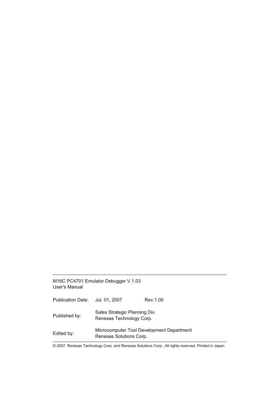 Renesas Emulator Debugger M16C PC4701 User Manual | Page 295 / 296