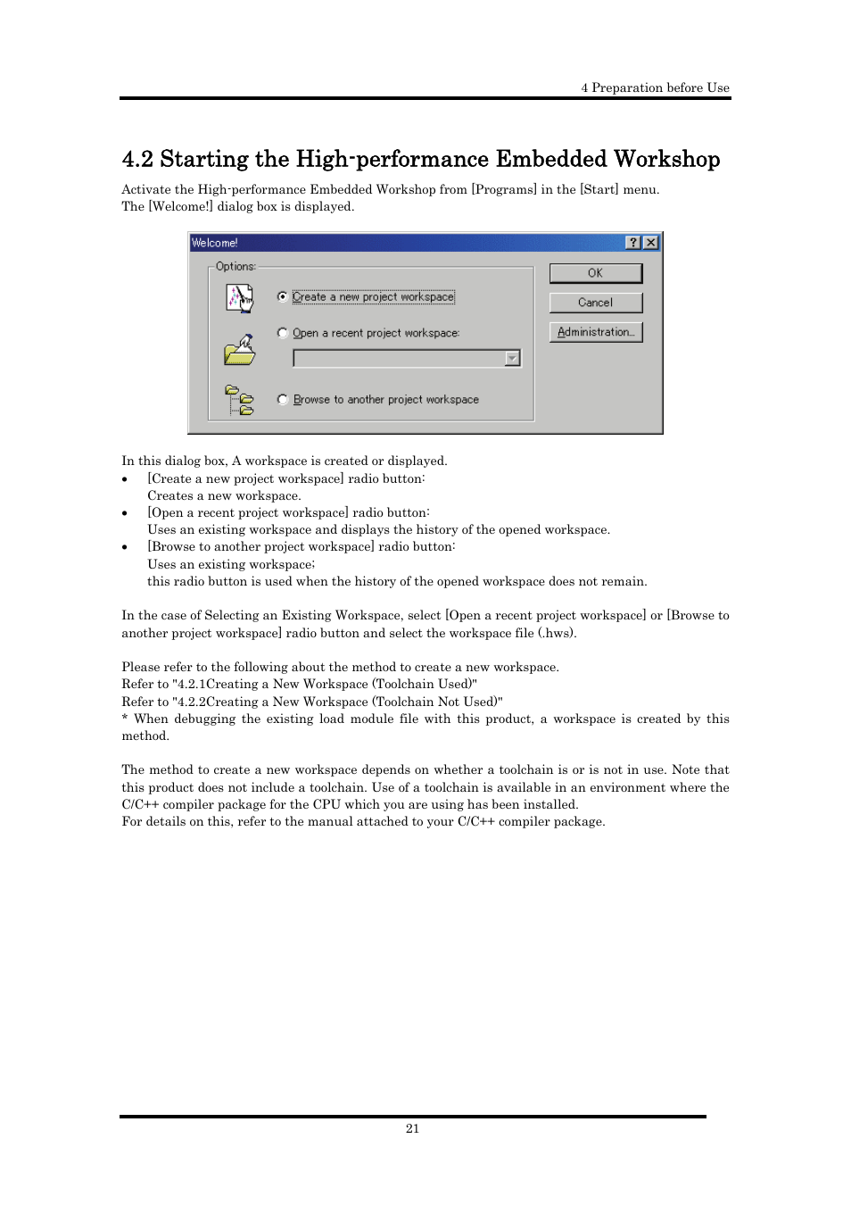 2 starting the high-performance embedded workshop | Renesas Emulator Debugger M16C PC4701 User Manual | Page 35 / 296