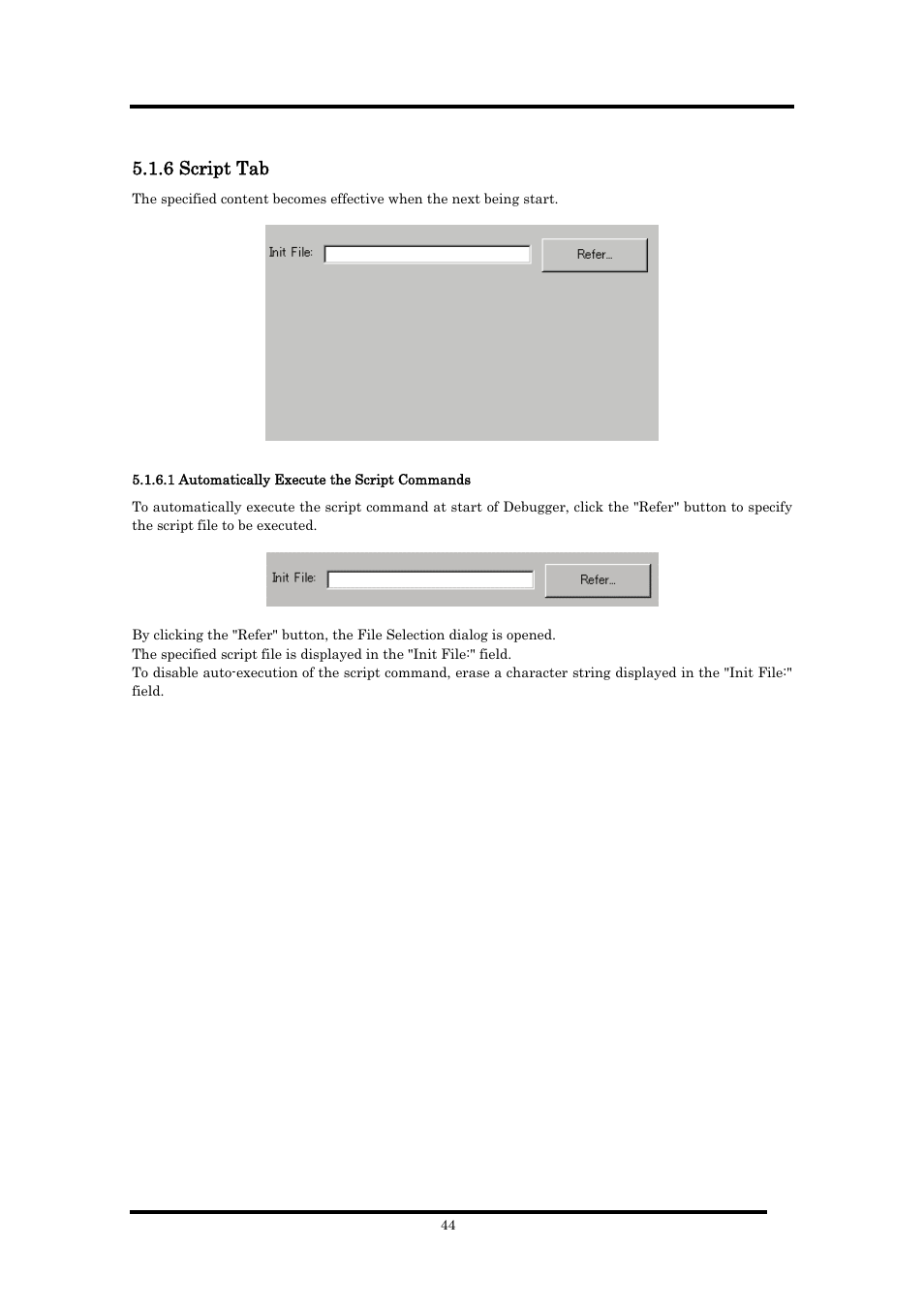 6 script tab, 1 automatically execute the script commands | Renesas Emulator Debugger M16C PC4701 User Manual | Page 58 / 296