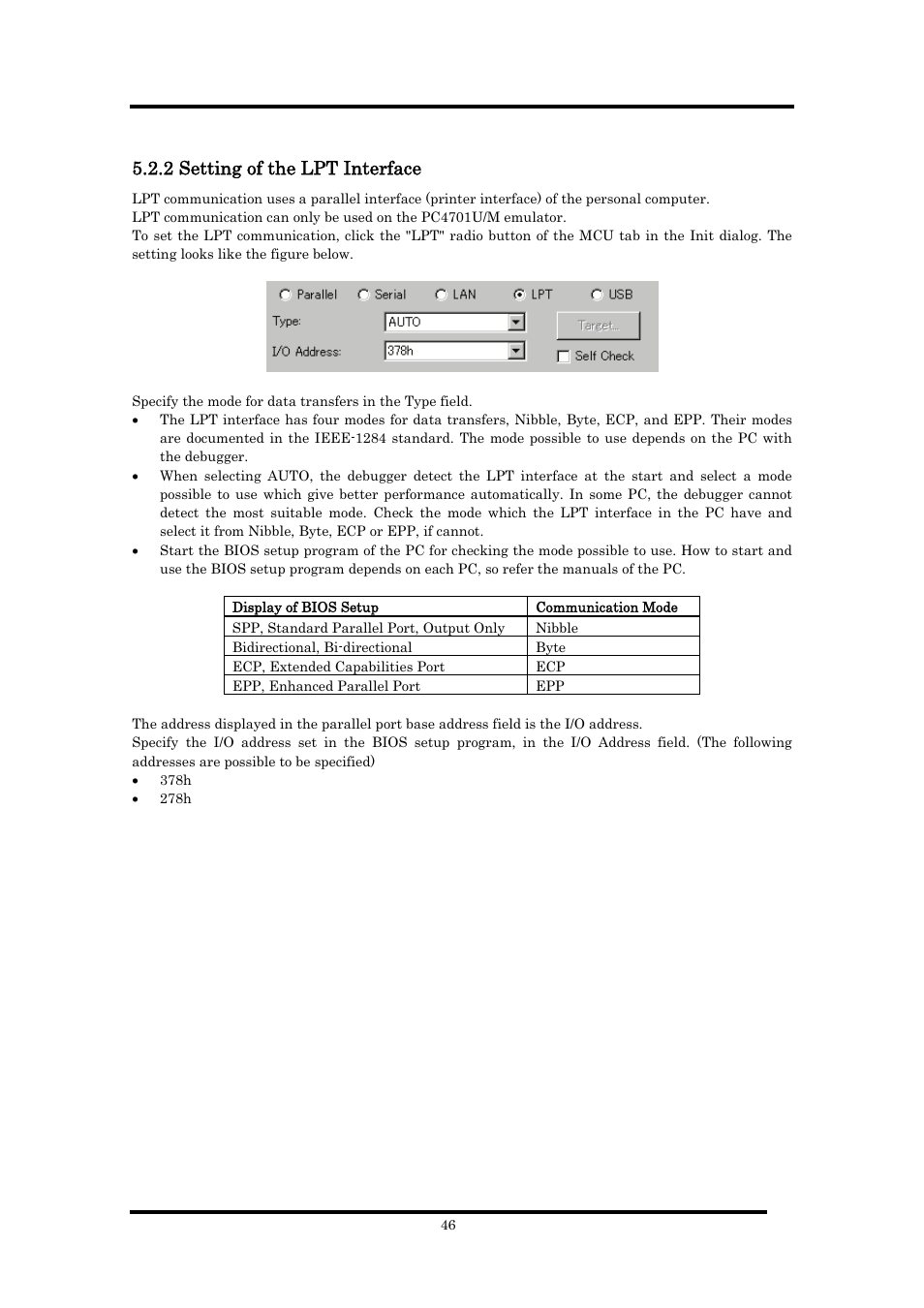 2 setting of the lpt interface, 2setting of the lpt interface | Renesas Emulator Debugger M16C PC4701 User Manual | Page 60 / 296