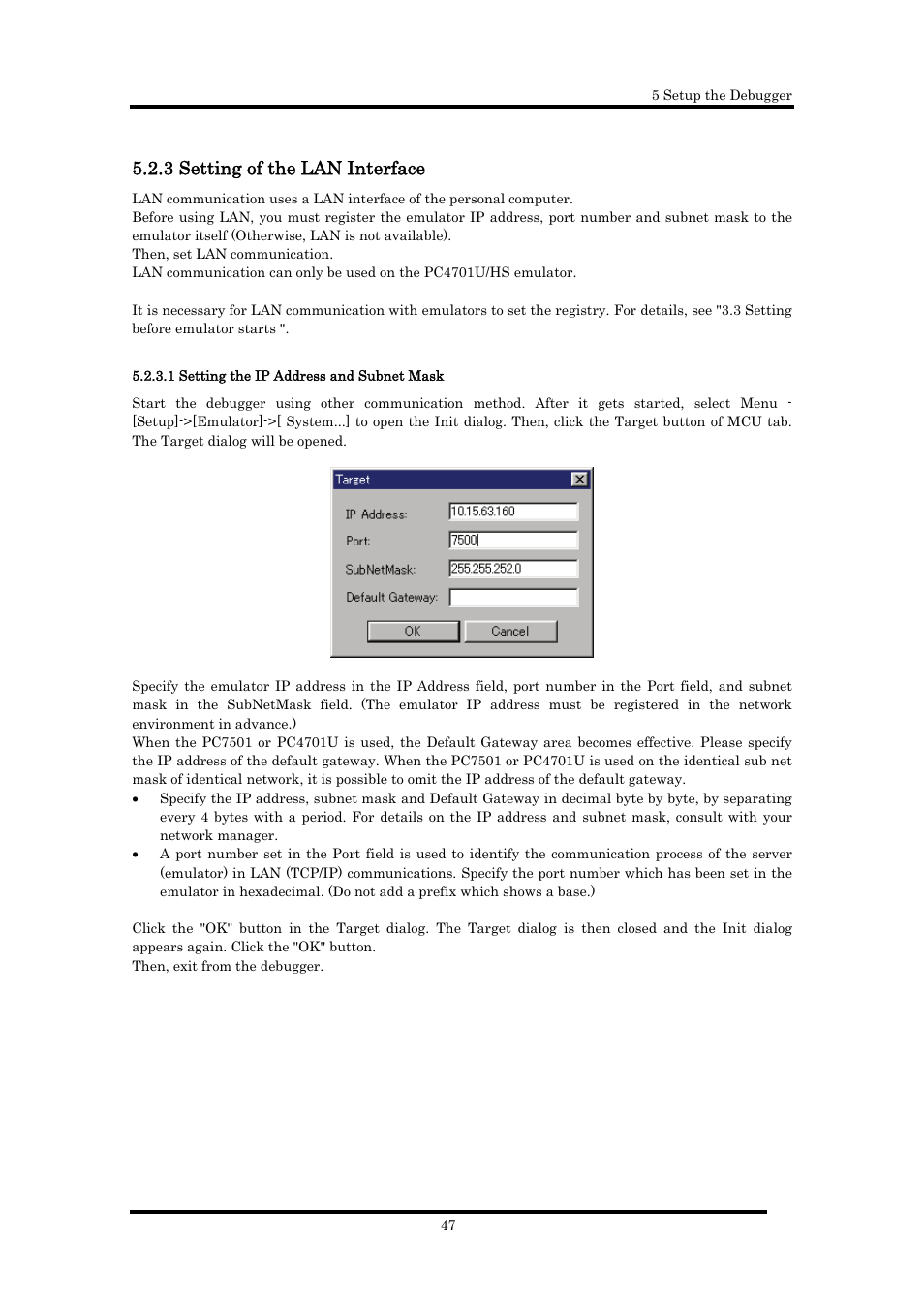 3 setting of the lan interface, 1 setting the ip address and subnet mask, 3setting of the lan interface | Renesas Emulator Debugger M16C PC4701 User Manual | Page 61 / 296