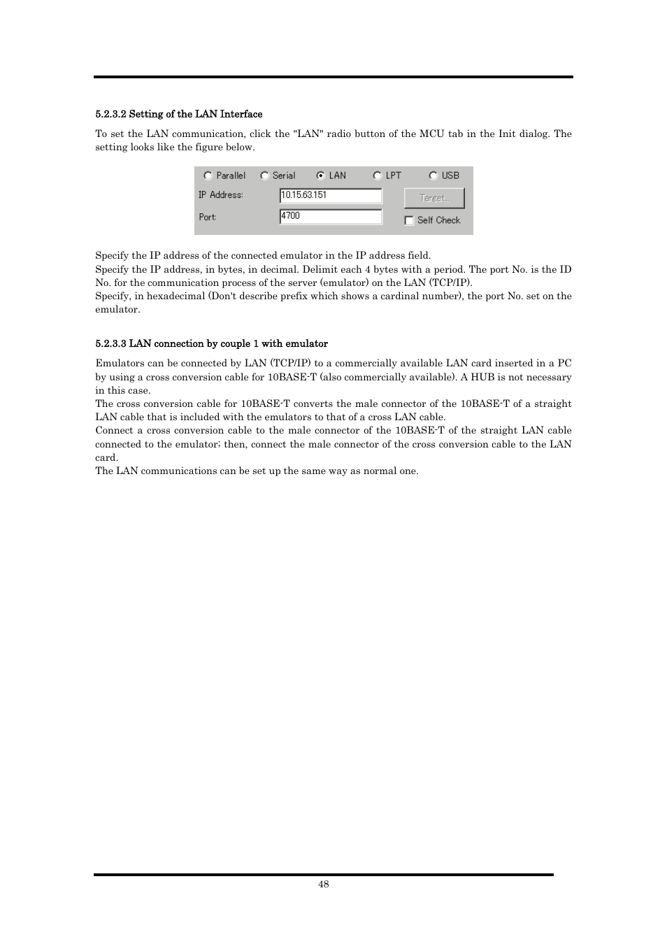 2 setting of the lan interface, 3 lan connection by couple 1 with emulator | Renesas Emulator Debugger M16C PC4701 User Manual | Page 62 / 296