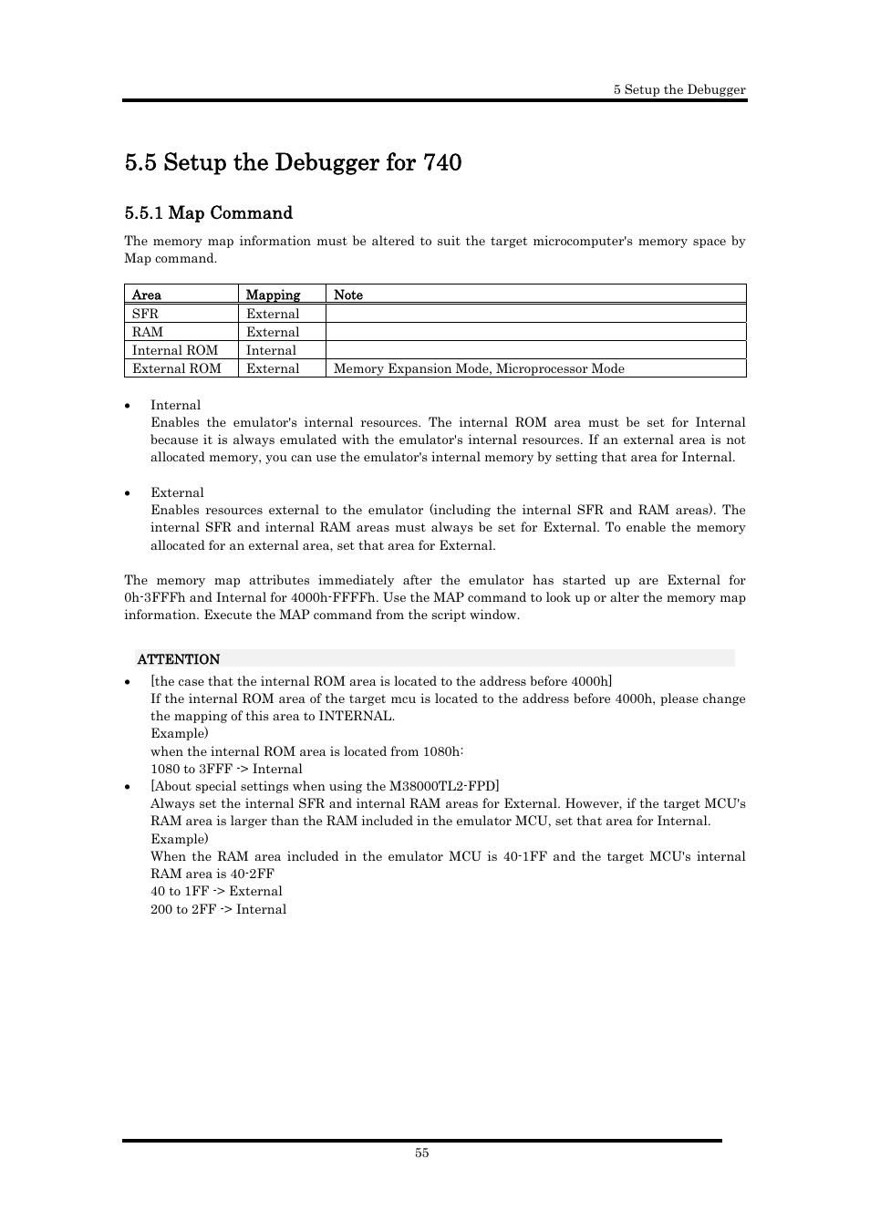 5 setup the debugger for 740, 1 map command | Renesas Emulator Debugger M16C PC4701 User Manual | Page 69 / 296