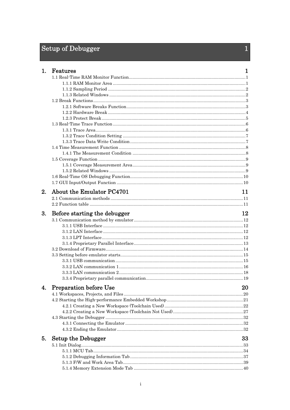 Setup of debugger 1 | Renesas Emulator Debugger M16C PC4701 User Manual | Page 7 / 296