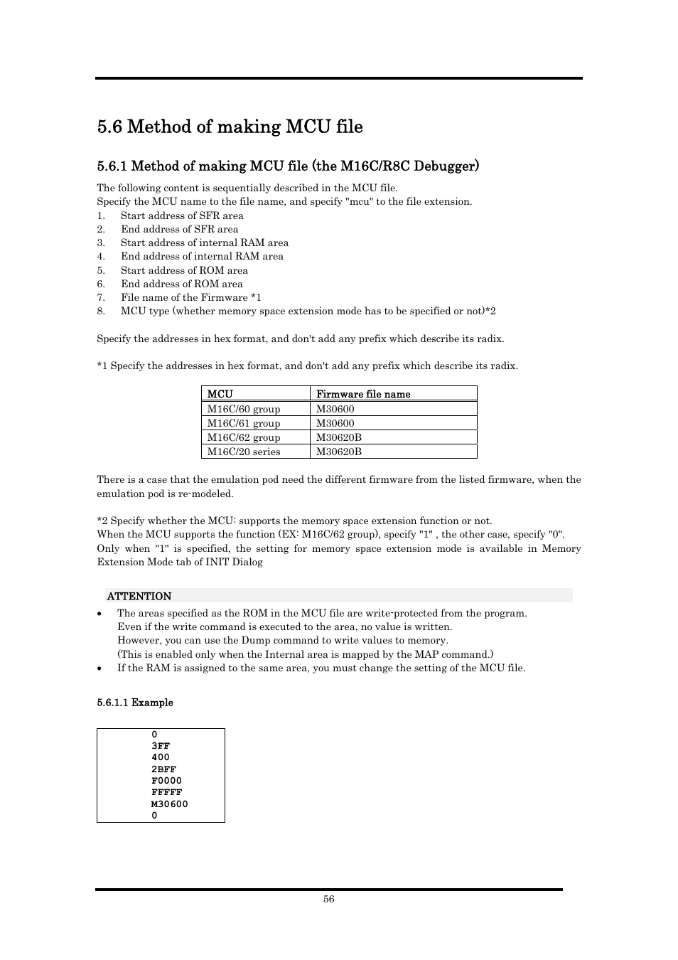 6 method of making mcu file, 1 example | Renesas Emulator Debugger M16C PC4701 User Manual | Page 70 / 296