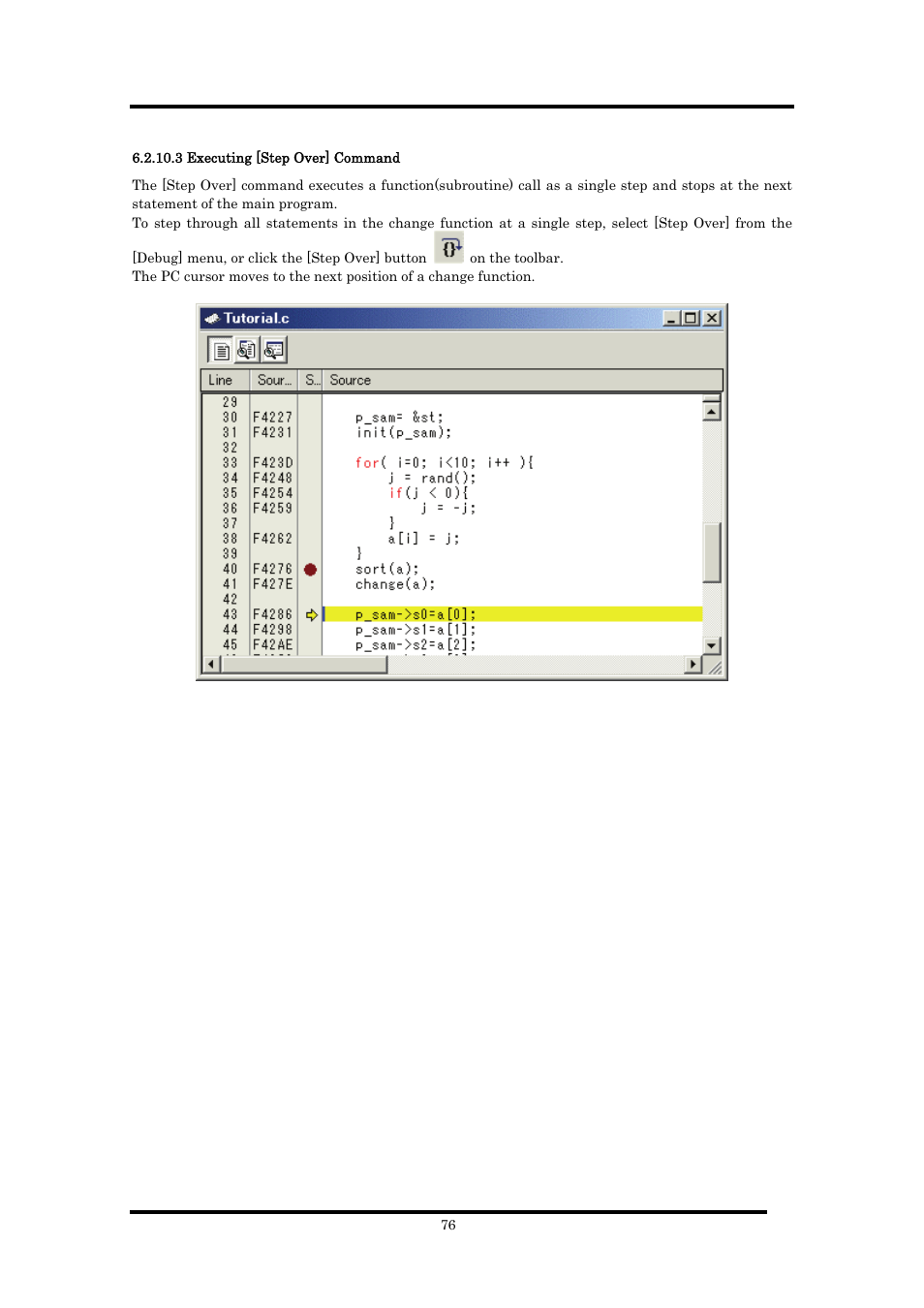 3 executing [step over] command | Renesas Emulator Debugger M16C PC4701 User Manual | Page 90 / 296