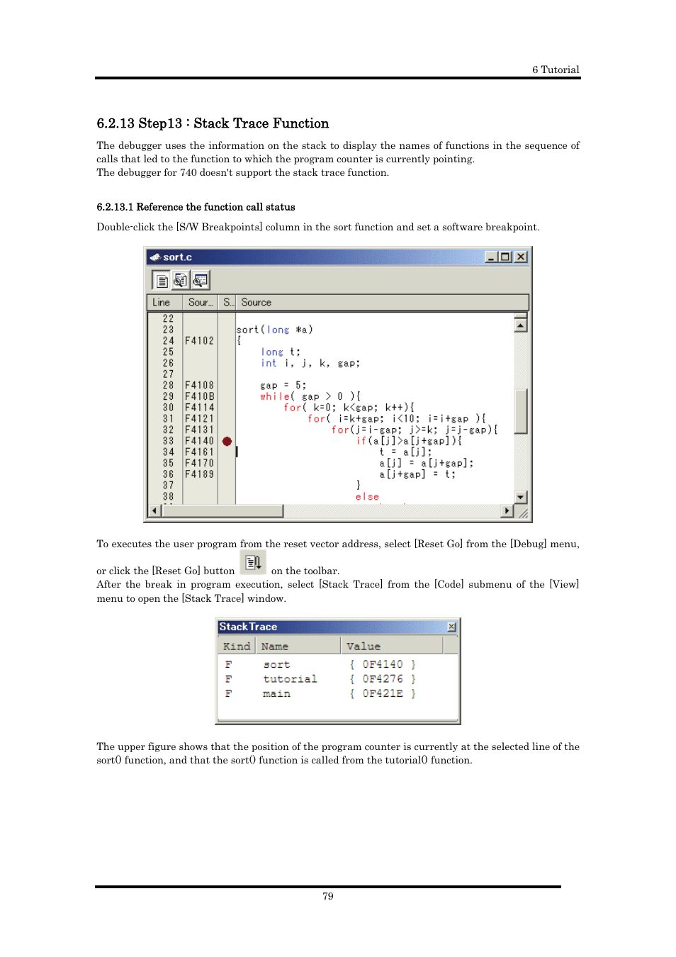 13 step13 : stack trace function, 1 reference the function call status | Renesas Emulator Debugger M16C PC4701 User Manual | Page 93 / 296