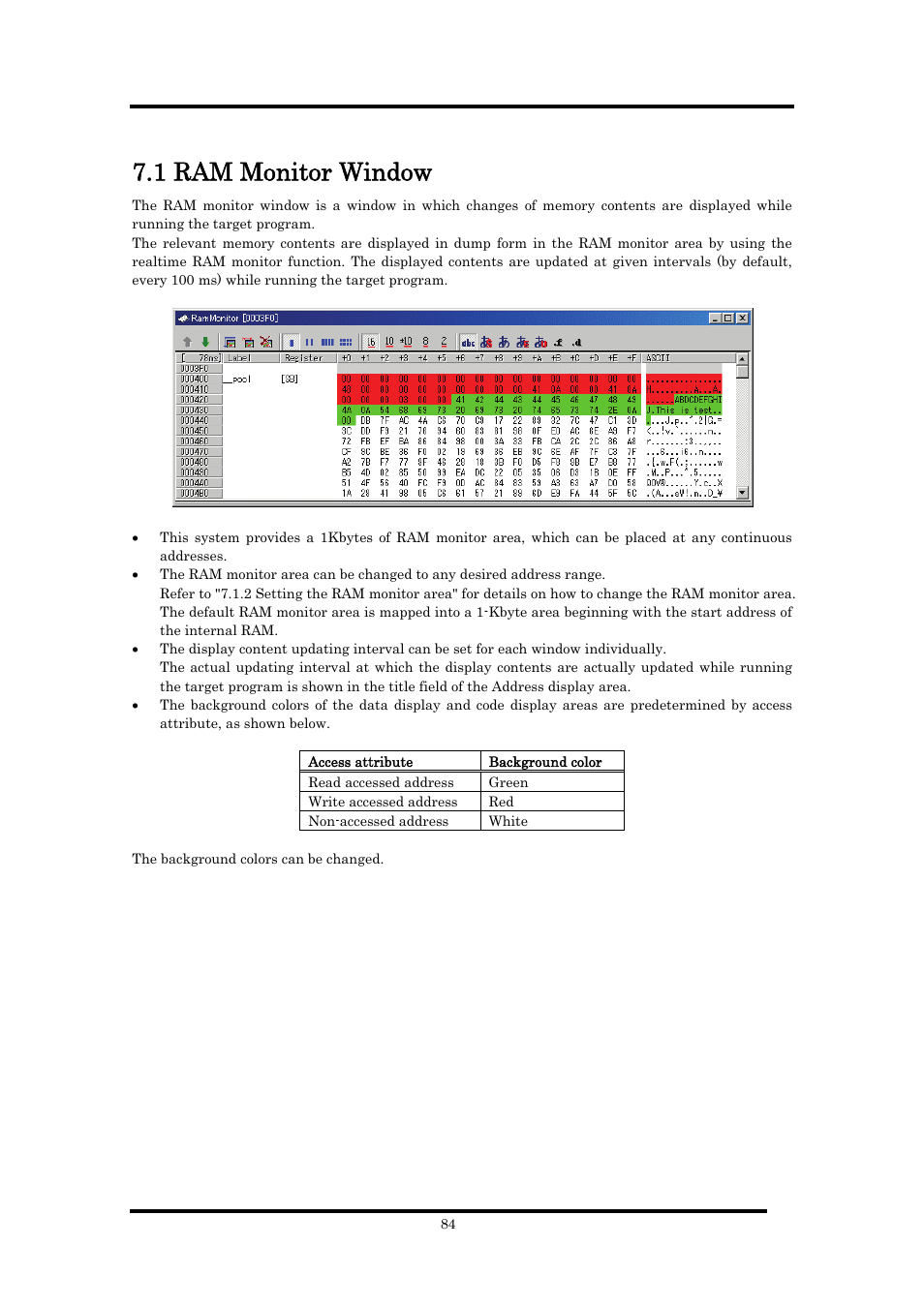 1 ram monitor window | Renesas Emulator Debugger M16C PC4701 User Manual | Page 98 / 296