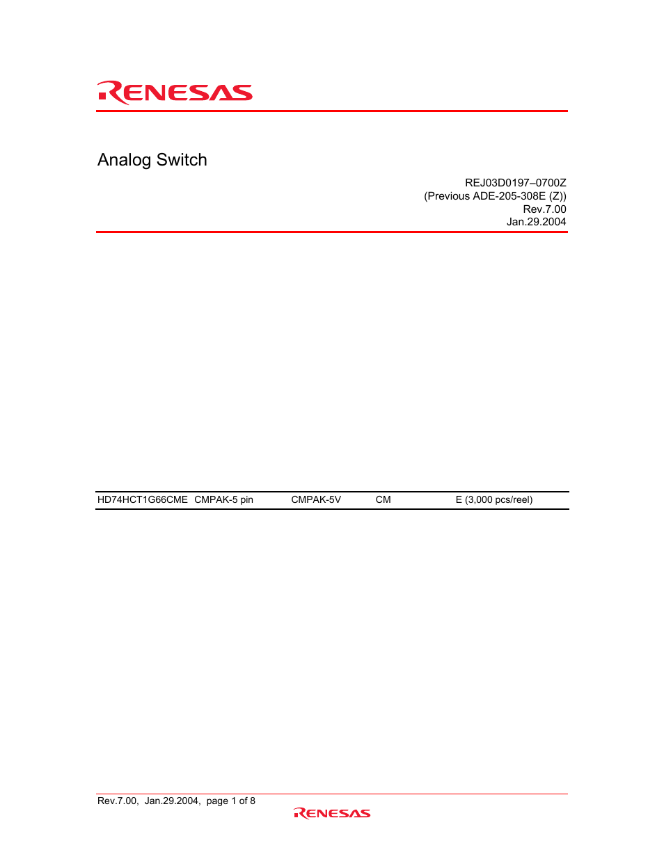 Renesas HD74HCT1G66 User Manual | 9 pages