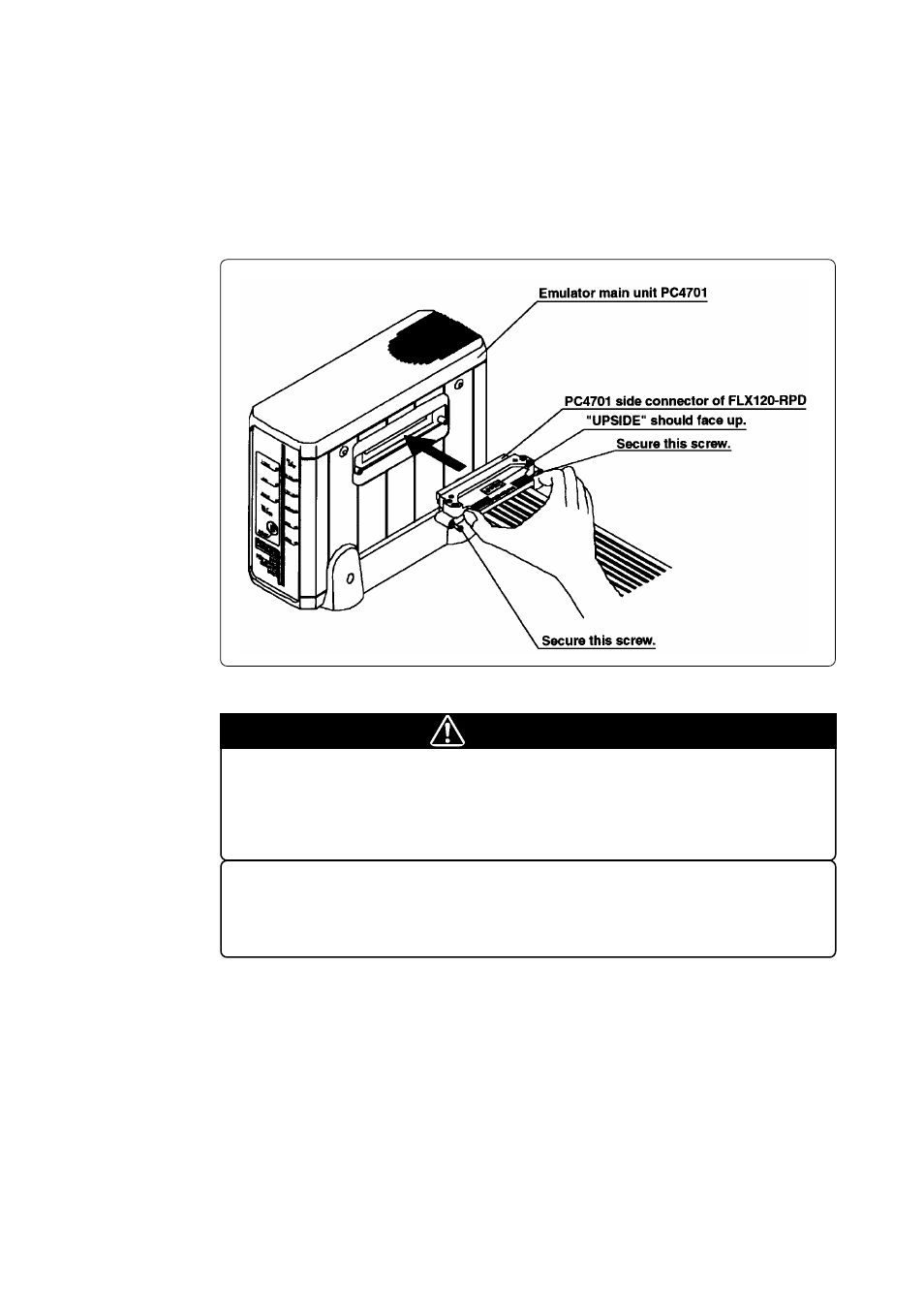 3 connecting the pc4701 and emulation pod, 1) connecting the cable to the pc4701, Caution | Renesas Single-Chip Microcomputer M37900T2-RPD-E User Manual | Page 26 / 52