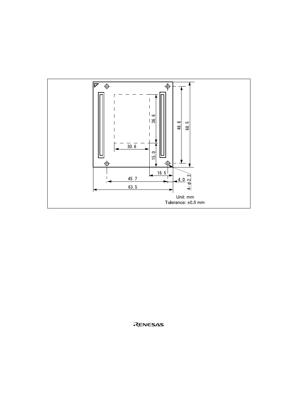 4dimensions for user system interface cable head, Dimensions for user system interface cable head | Renesas FP-80B User Manual | Page 15 / 22