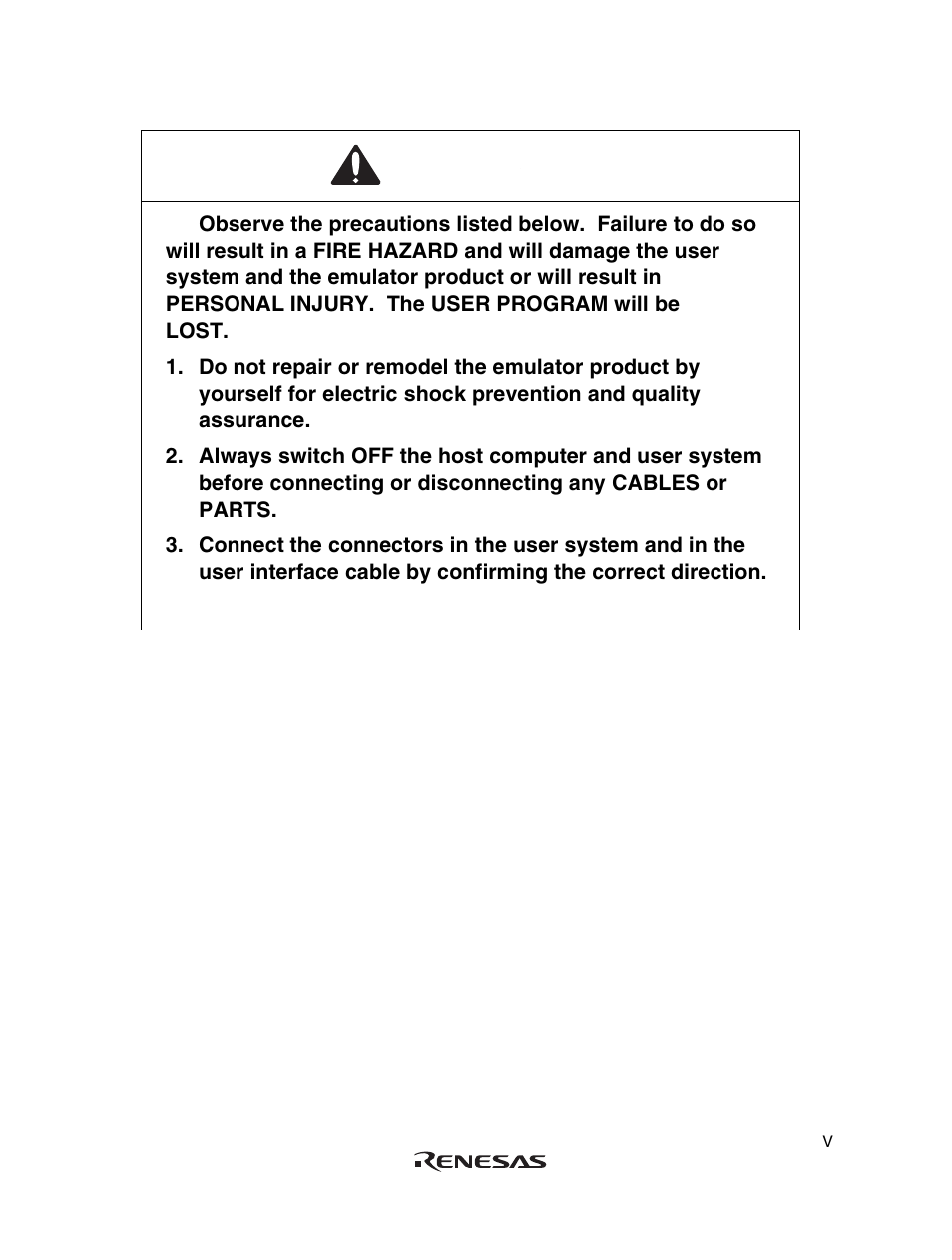 Warning | Renesas User System Interface Cable HS36049ECH61H User Manual | Page 11 / 36