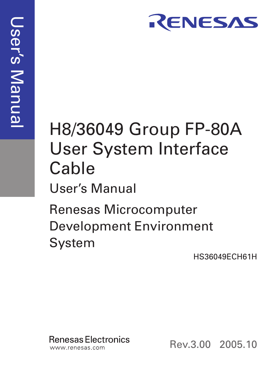 Cover, Use r’s m an ua l | Renesas User System Interface Cable HS36049ECH61H User Manual | Page 3 / 36