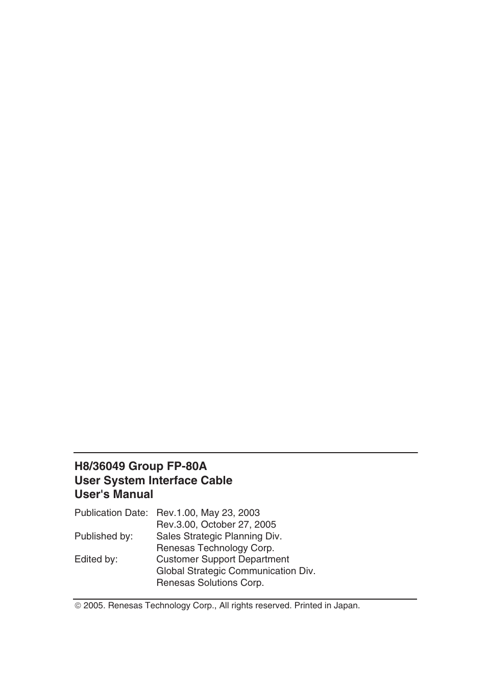 Colophon | Renesas User System Interface Cable HS36049ECH61H User Manual | Page 34 / 36