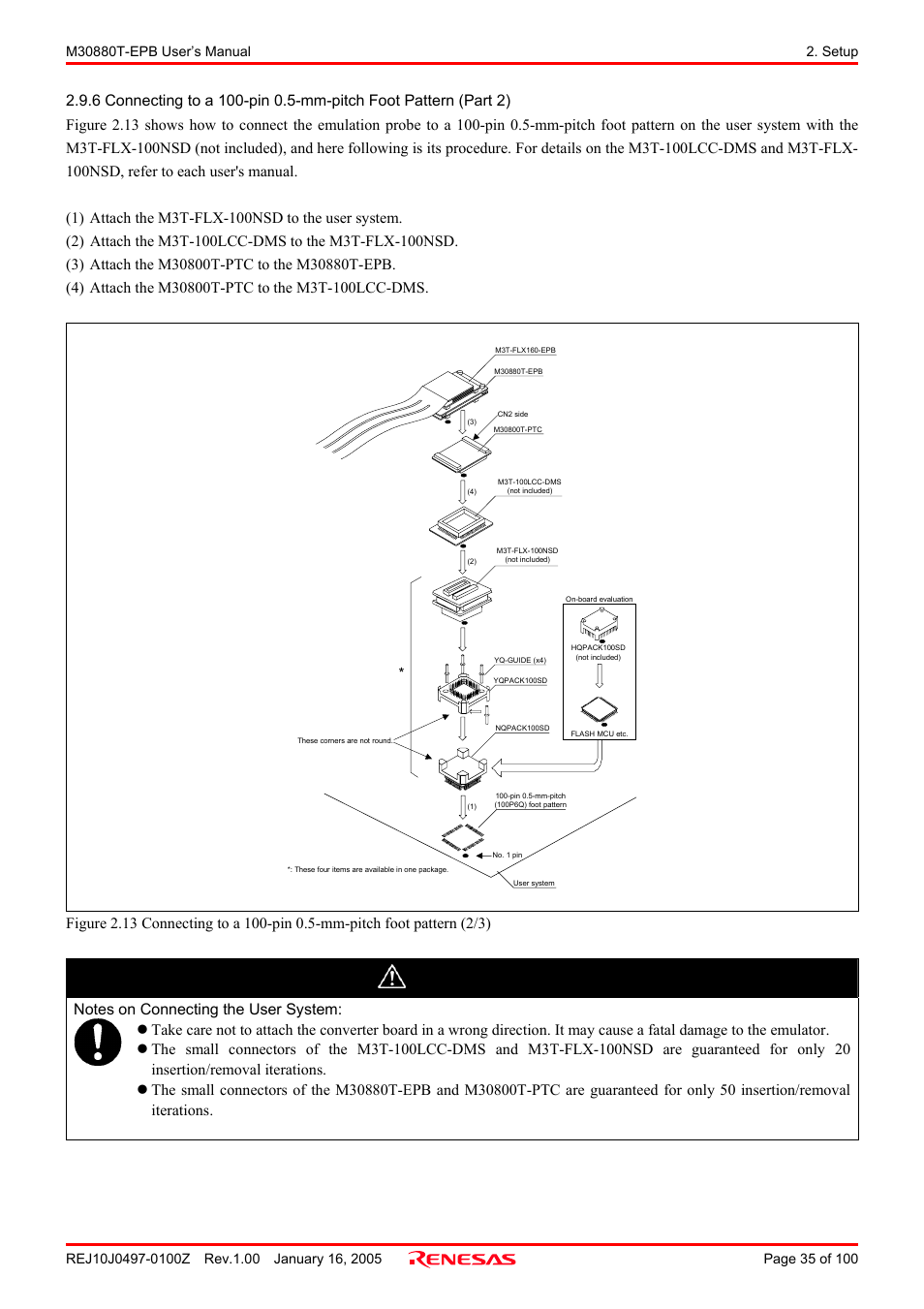 Caution | Renesas Emulation Probe for M32C/88 Group M30880T-EPB User Manual | Page 35 / 100