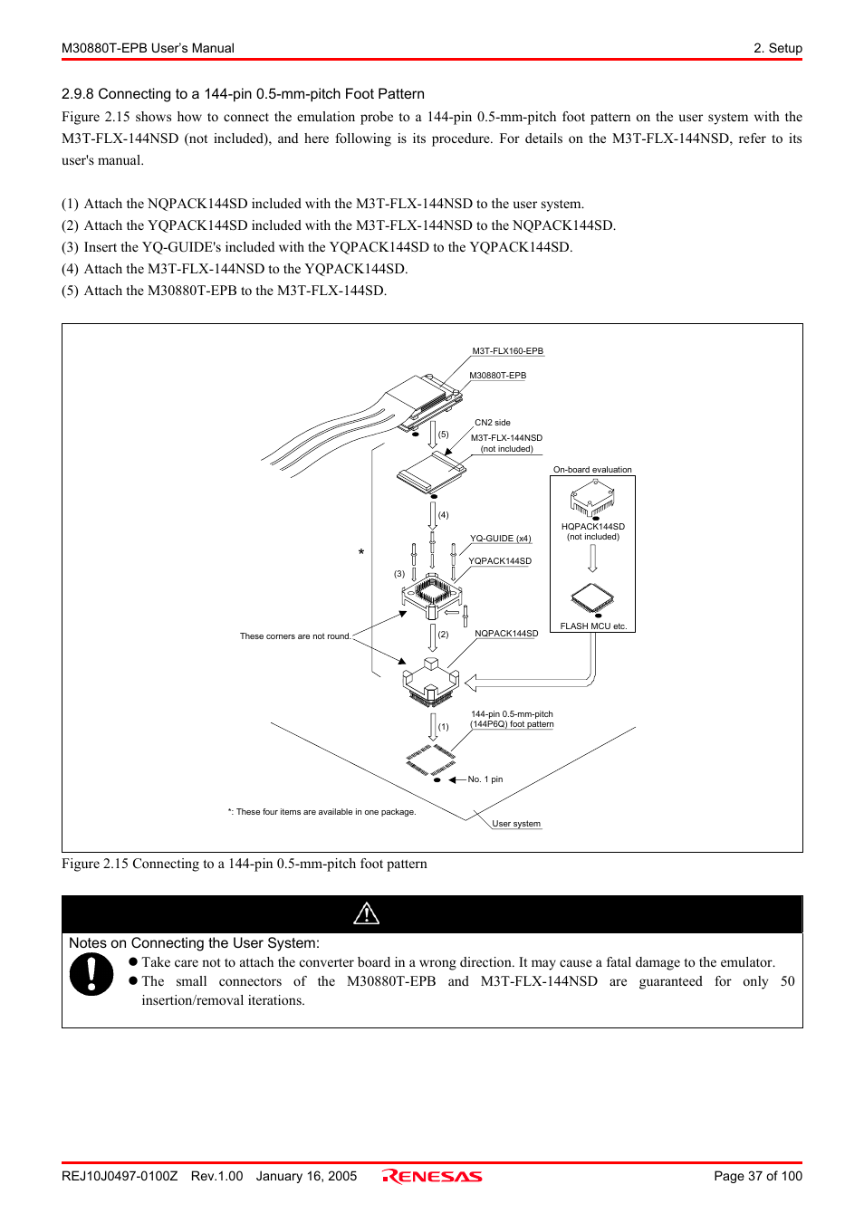 Caution | Renesas Emulation Probe for M32C/88 Group M30880T-EPB User Manual | Page 37 / 100