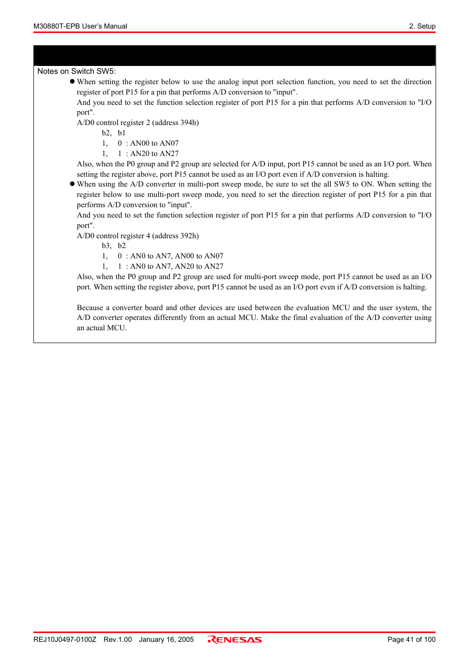 Important | Renesas Emulation Probe for M32C/88 Group M30880T-EPB User Manual | Page 41 / 100