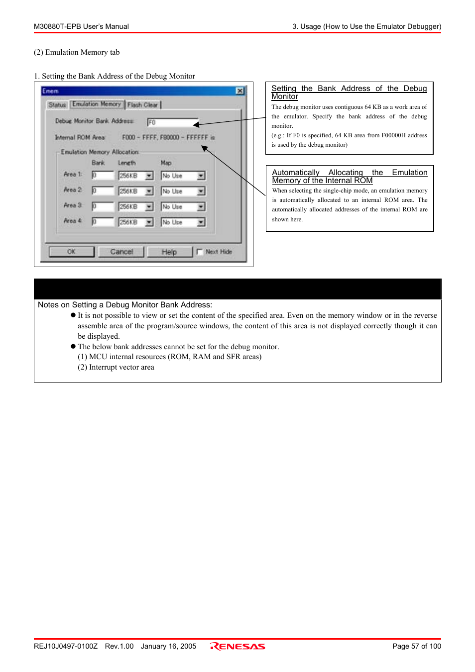 Important | Renesas Emulation Probe for M32C/88 Group M30880T-EPB User Manual | Page 57 / 100