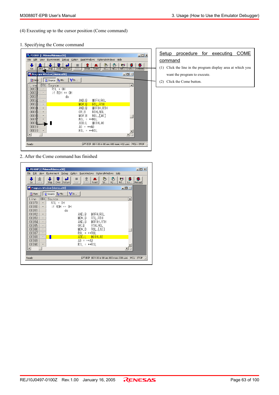 Renesas Emulation Probe for M32C/88 Group M30880T-EPB User Manual | Page 63 / 100