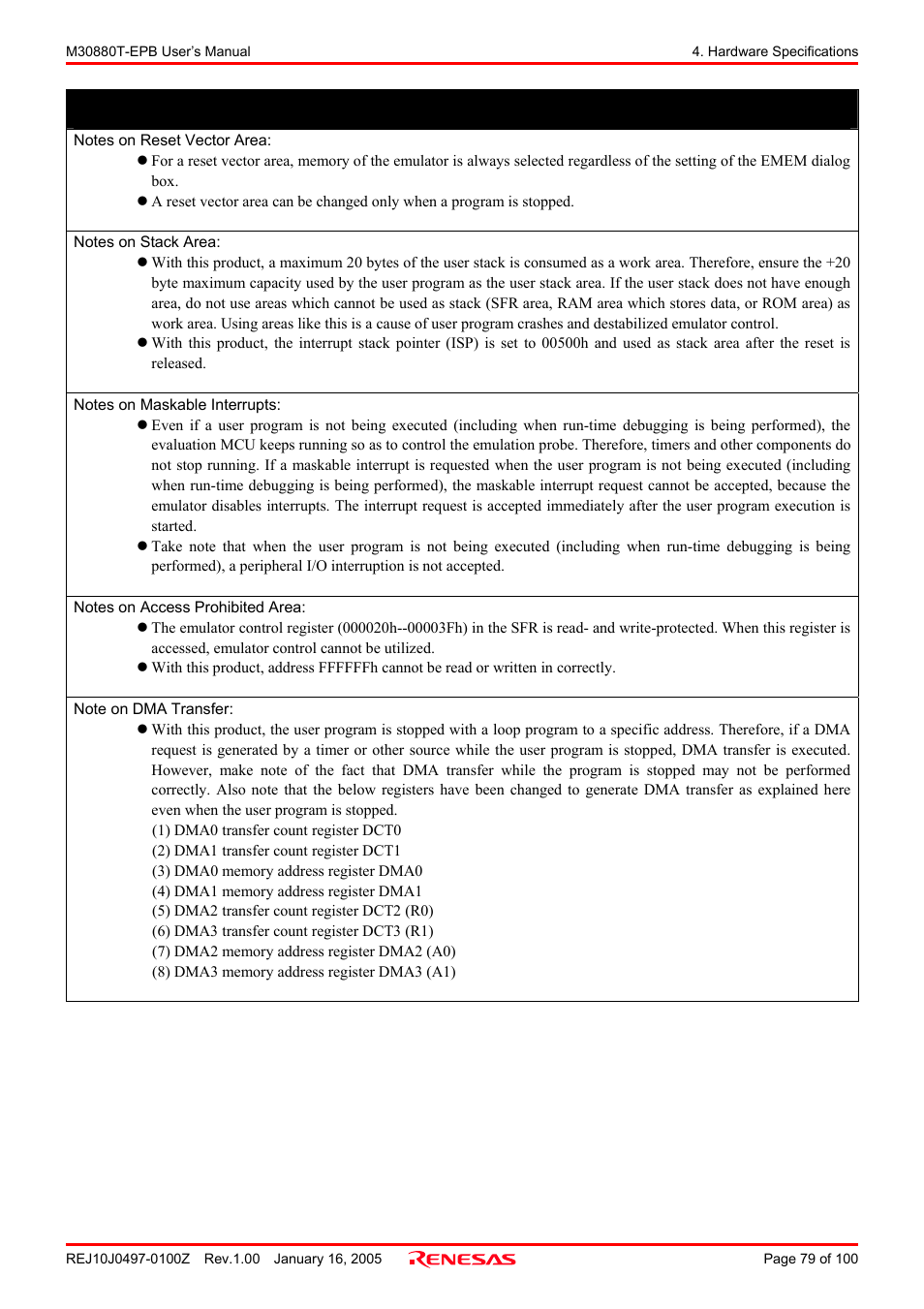 Important | Renesas Emulation Probe for M32C/88 Group M30880T-EPB User Manual | Page 79 / 100