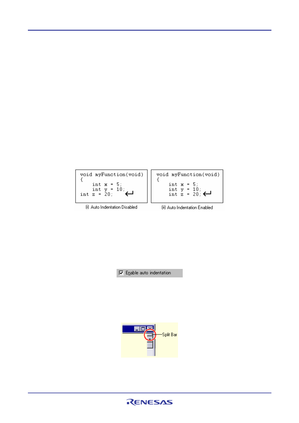3 auto indentation, 8 splitting a window | Renesas REJ10J1837-0100 User Manual | Page 113 / 439